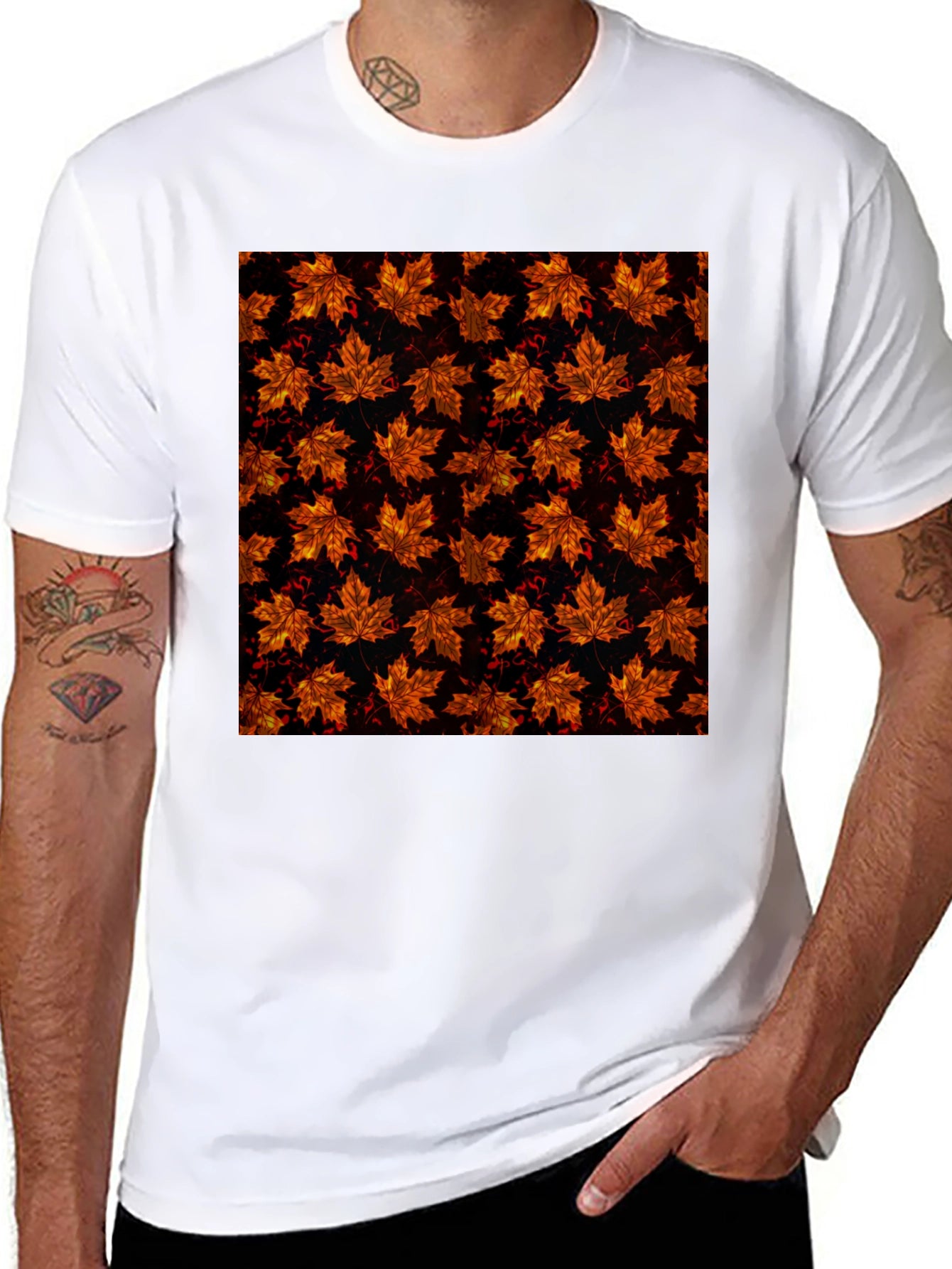 Autumn Leaf Print Black T-Shirt