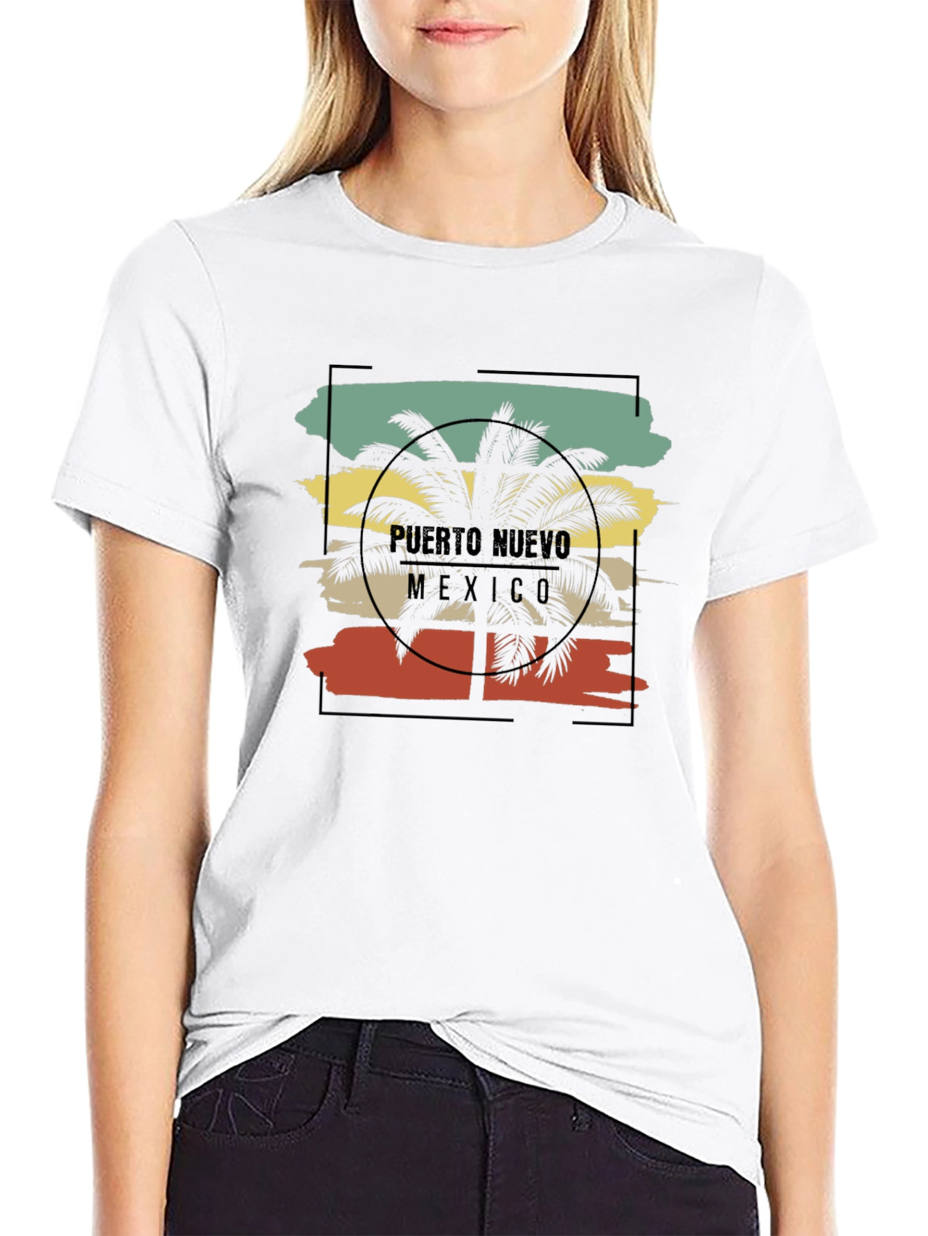 Puerto Nuevo Mexico Palm Tree Graphic T-Shirt
