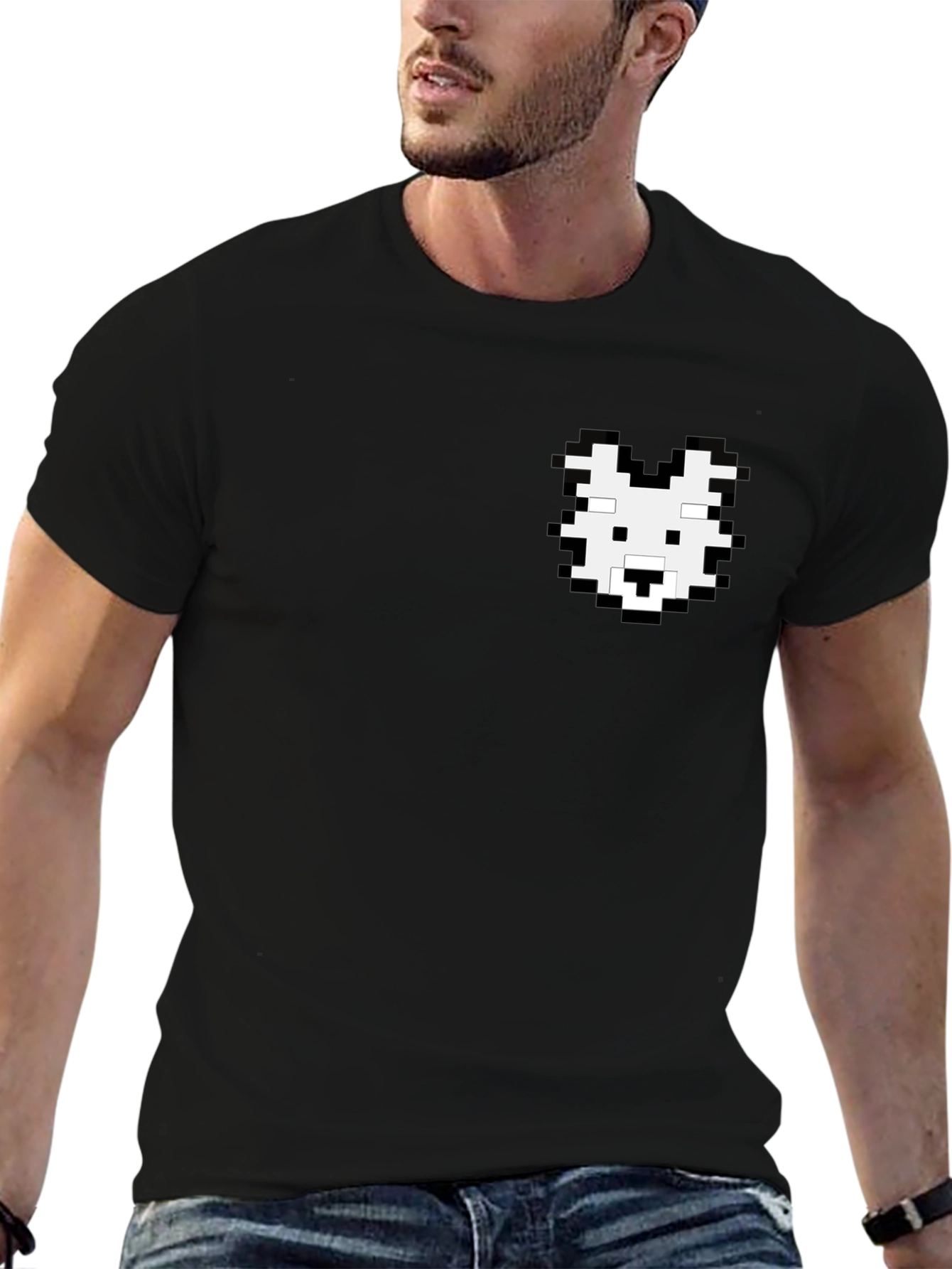 Pixel Art Dog T-Shirt - Black Cotton Tee