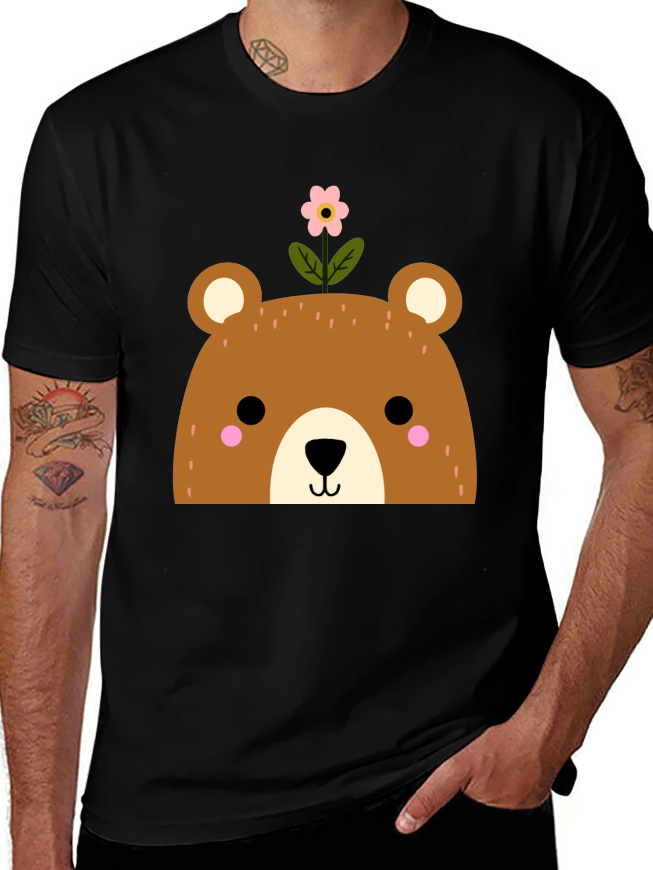 Cute Bear with Flower Graphic T-Shirt