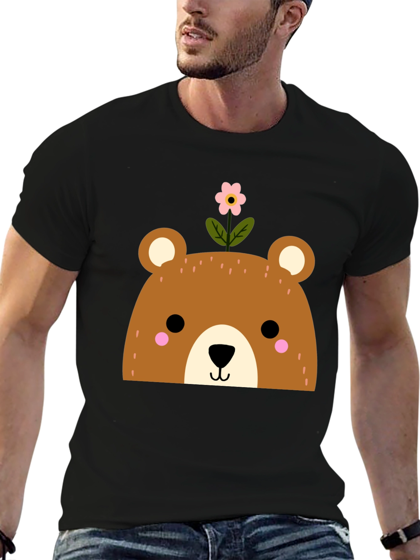 Cute Bear with Flower Graphic T-Shirt
