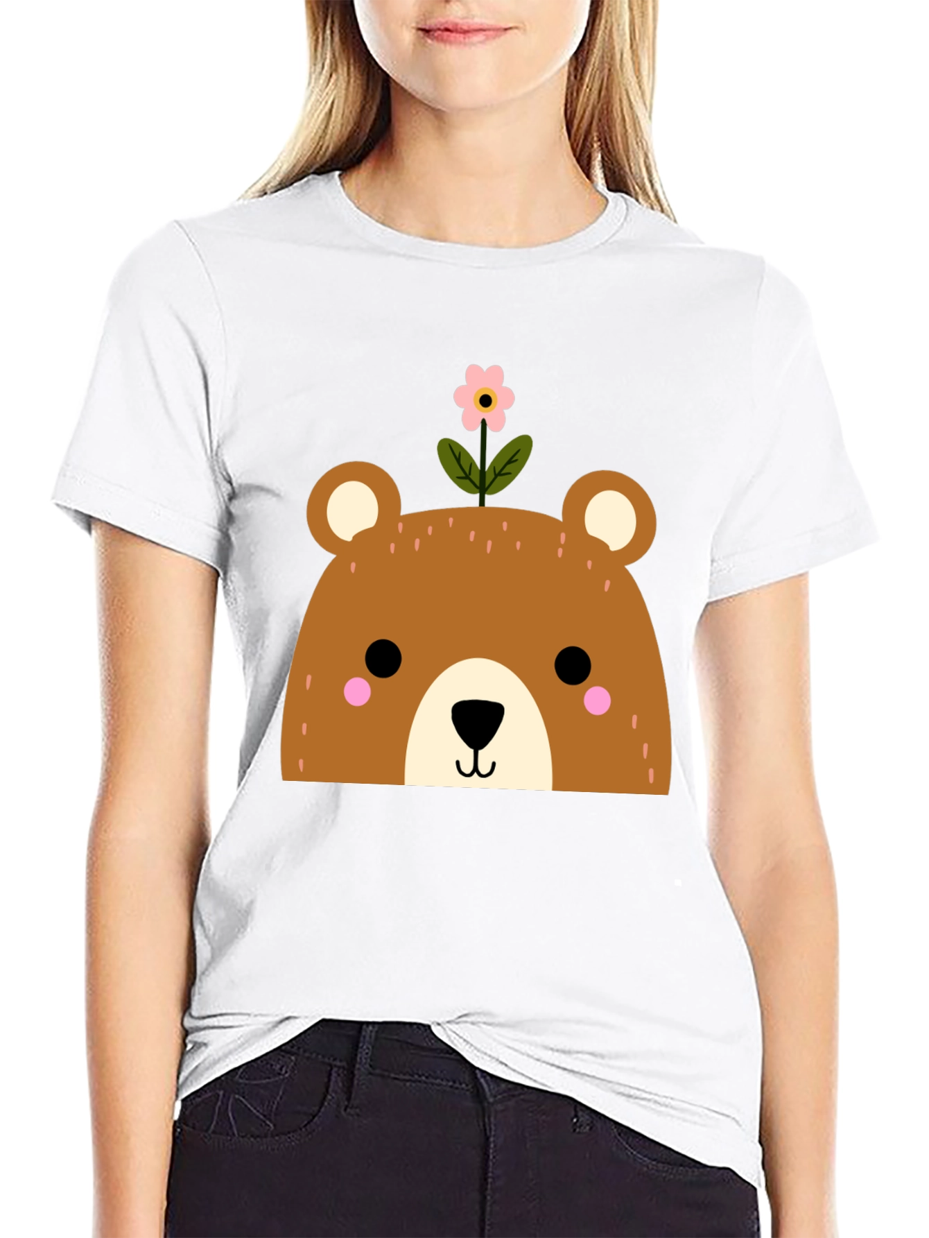 Cute Bear with Flower Graphic T-Shirt