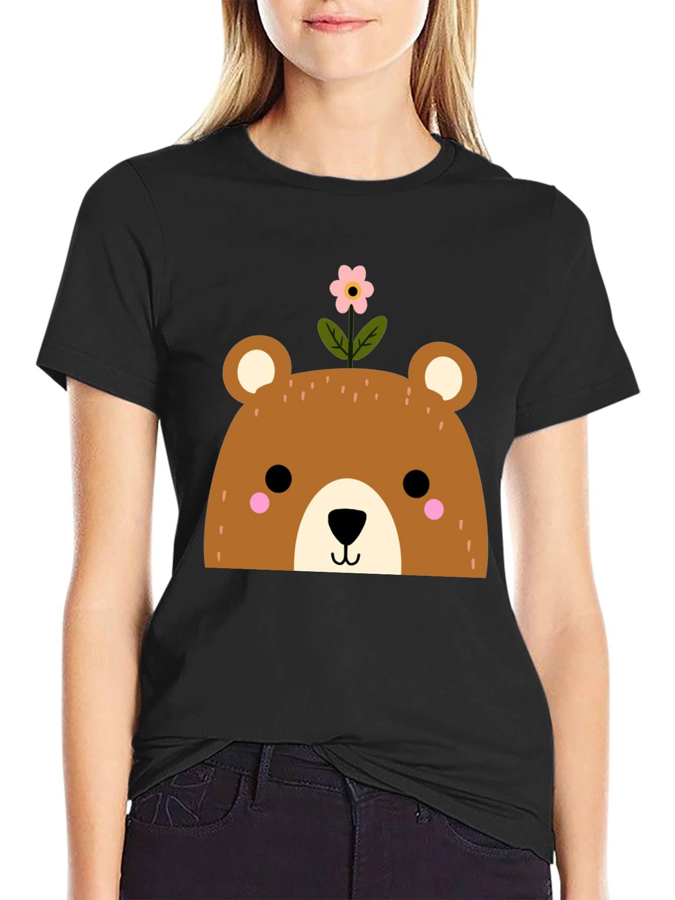 Cute Bear with Flower Graphic T-Shirt