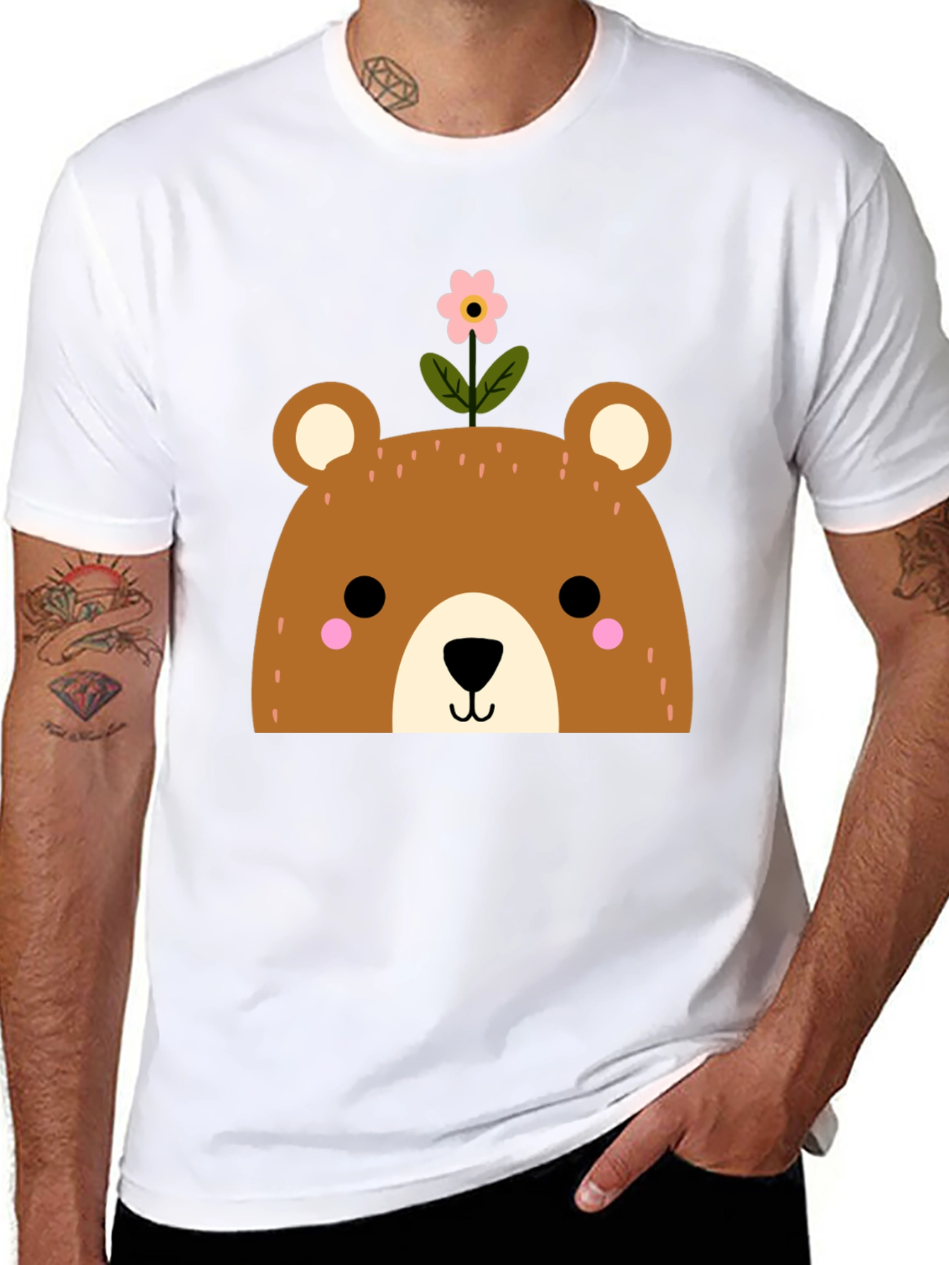 Cute Bear with Flower Graphic T-Shirt