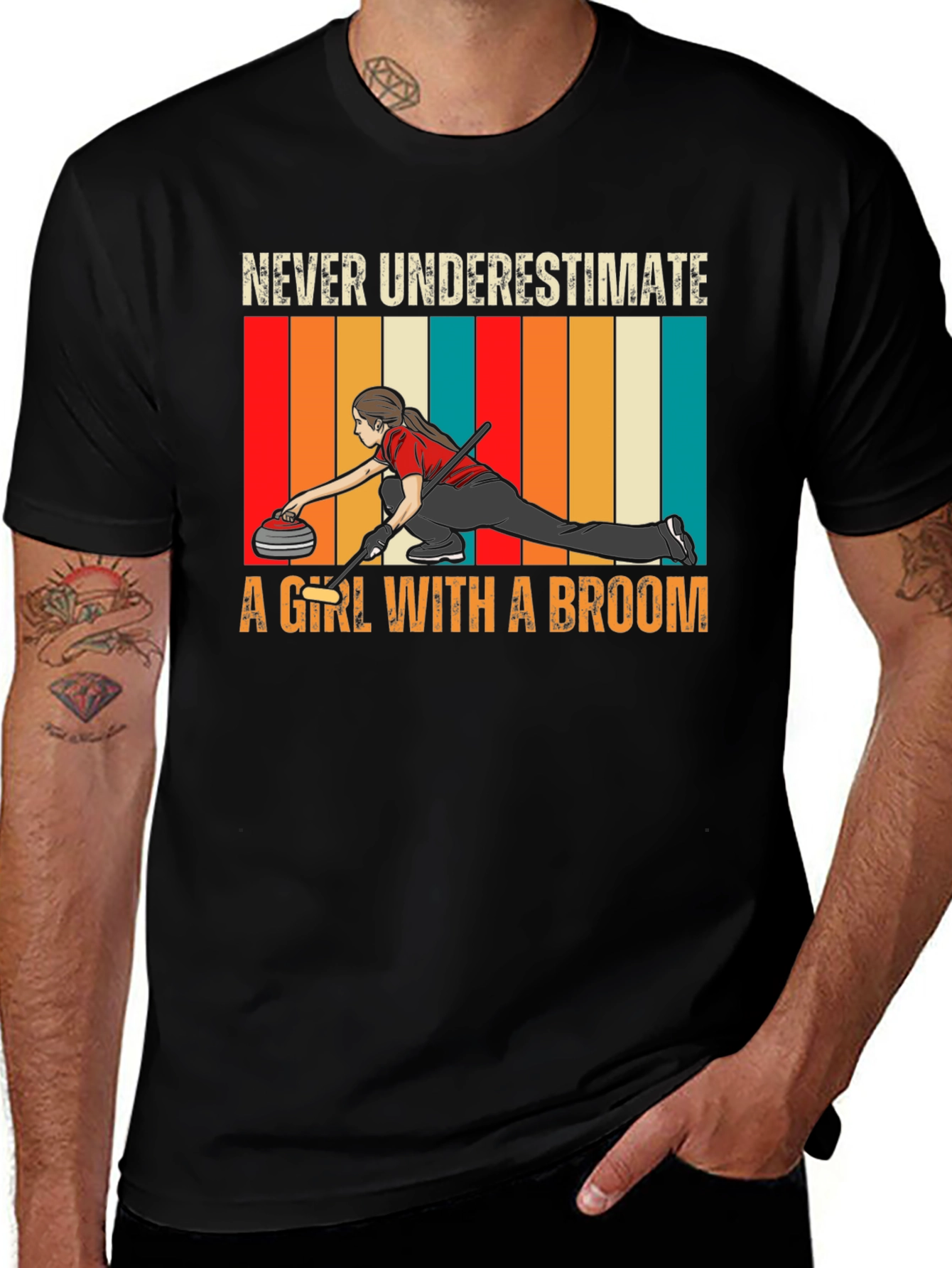 Curling Girl with Broom T-Shirt - Never Underestimate