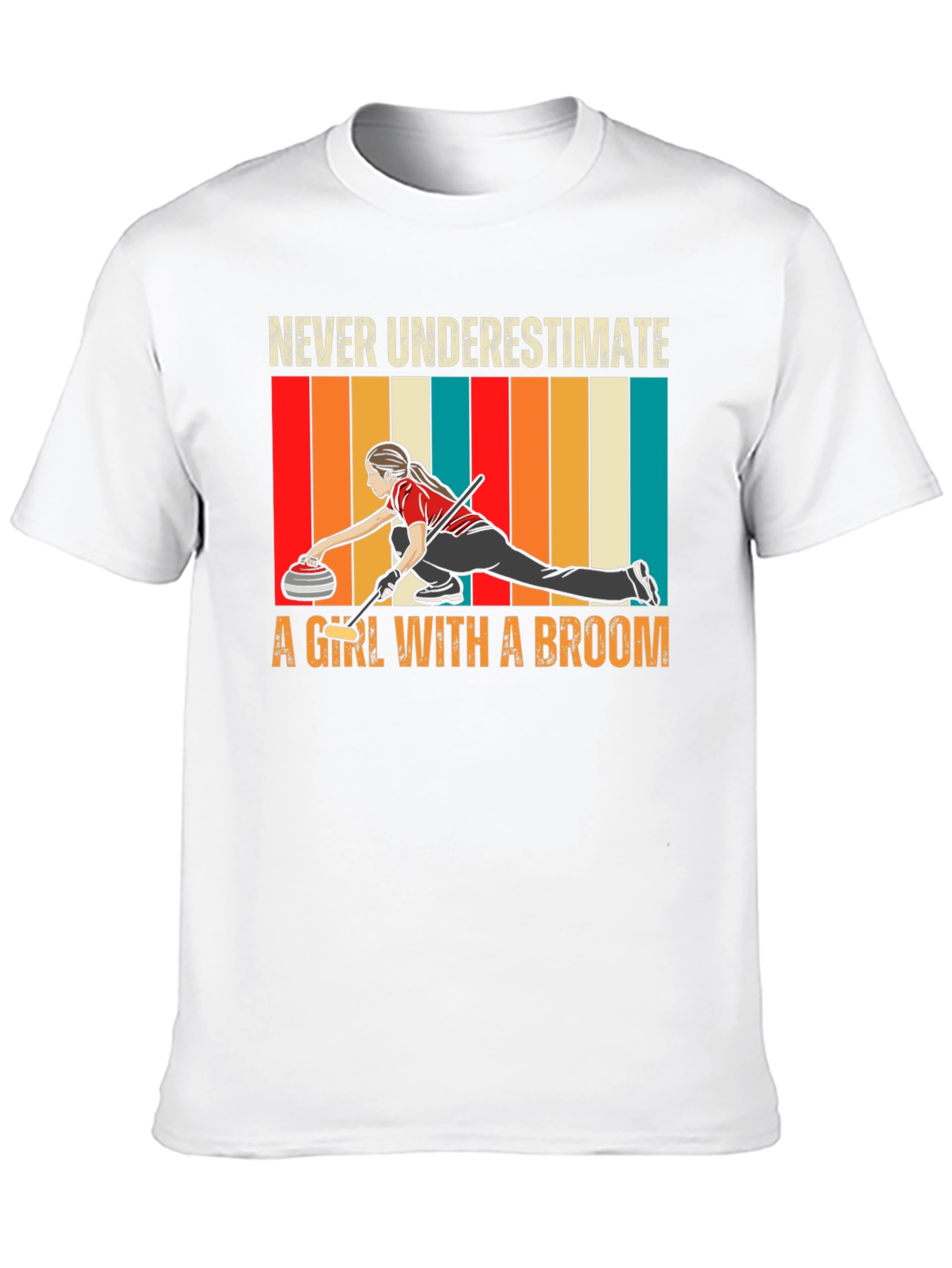 Curling Girl with Broom T-Shirt - Never Underestimate