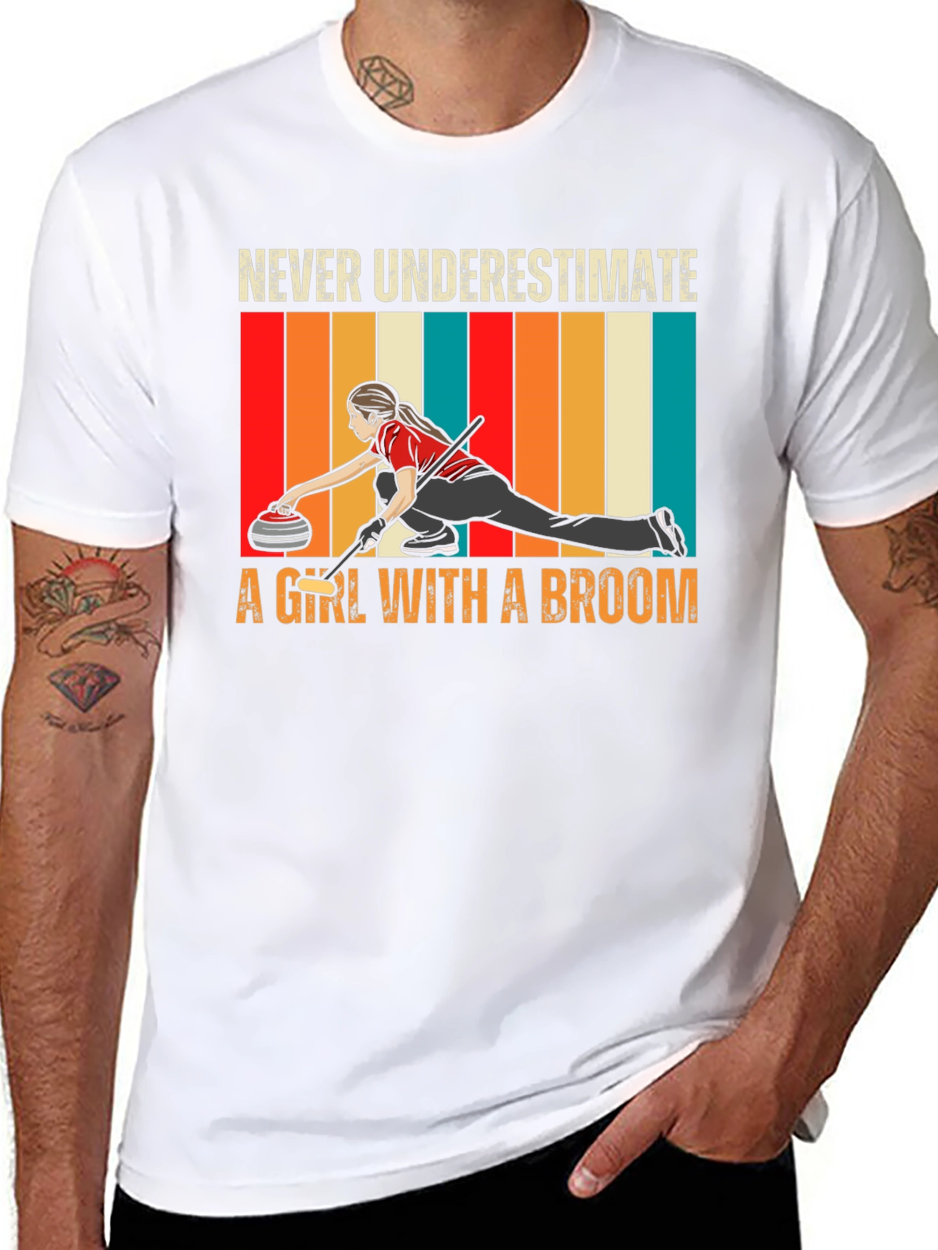 Curling Girl with Broom T-Shirt - Never Underestimate