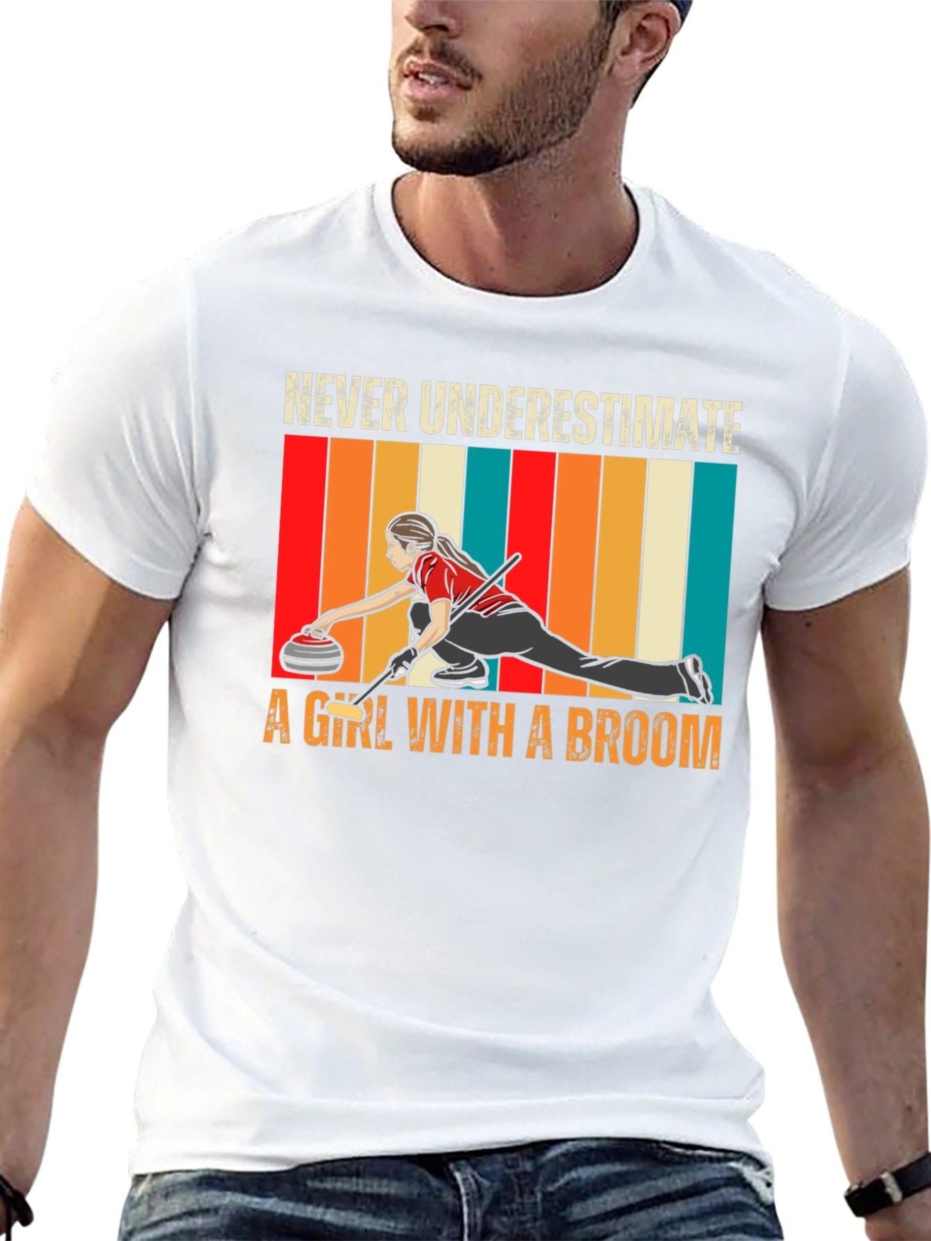 Curling Girl with Broom T-Shirt - Never Underestimate