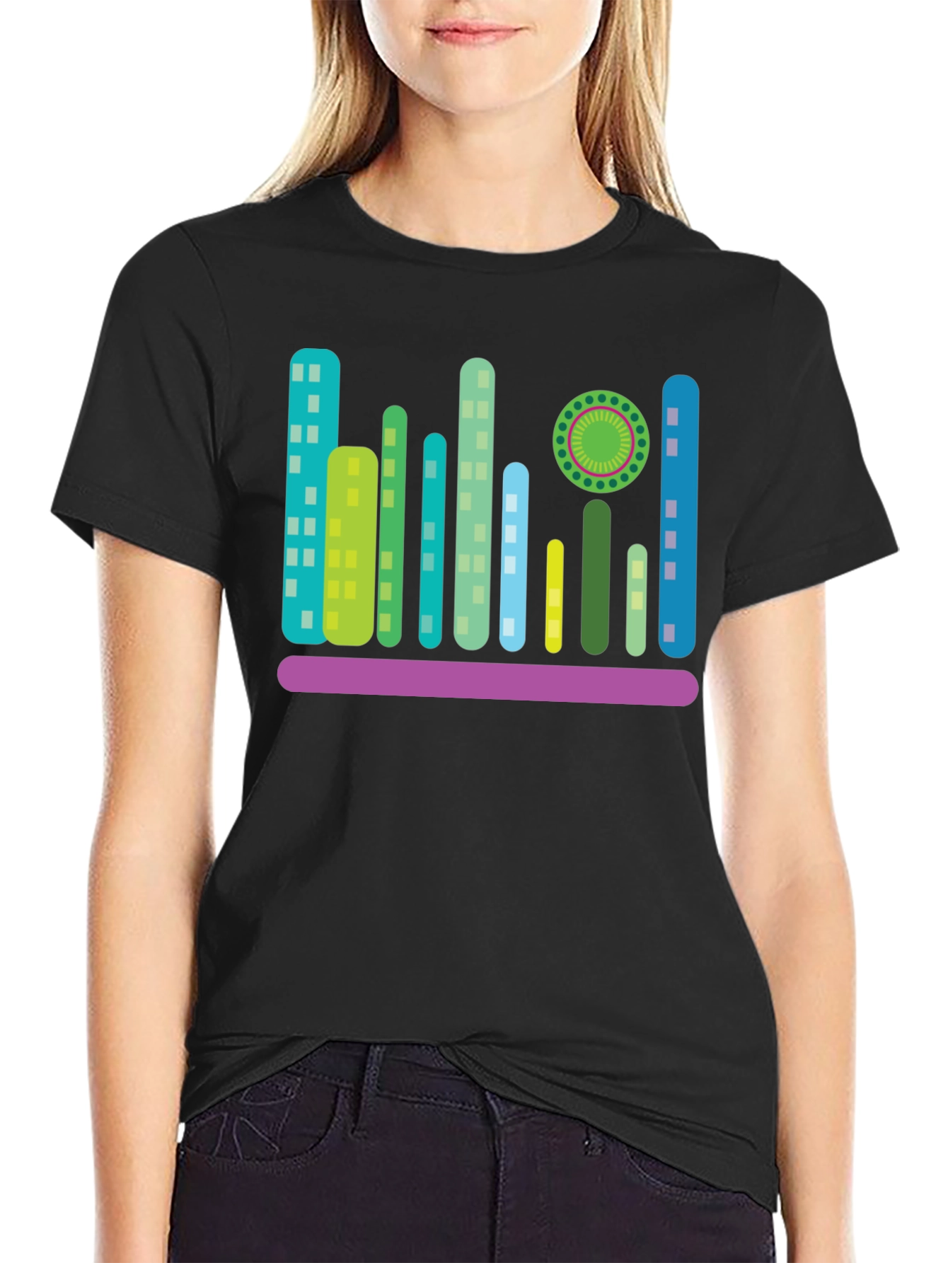 Modern Cityscape Graphic T-Shirt - Black