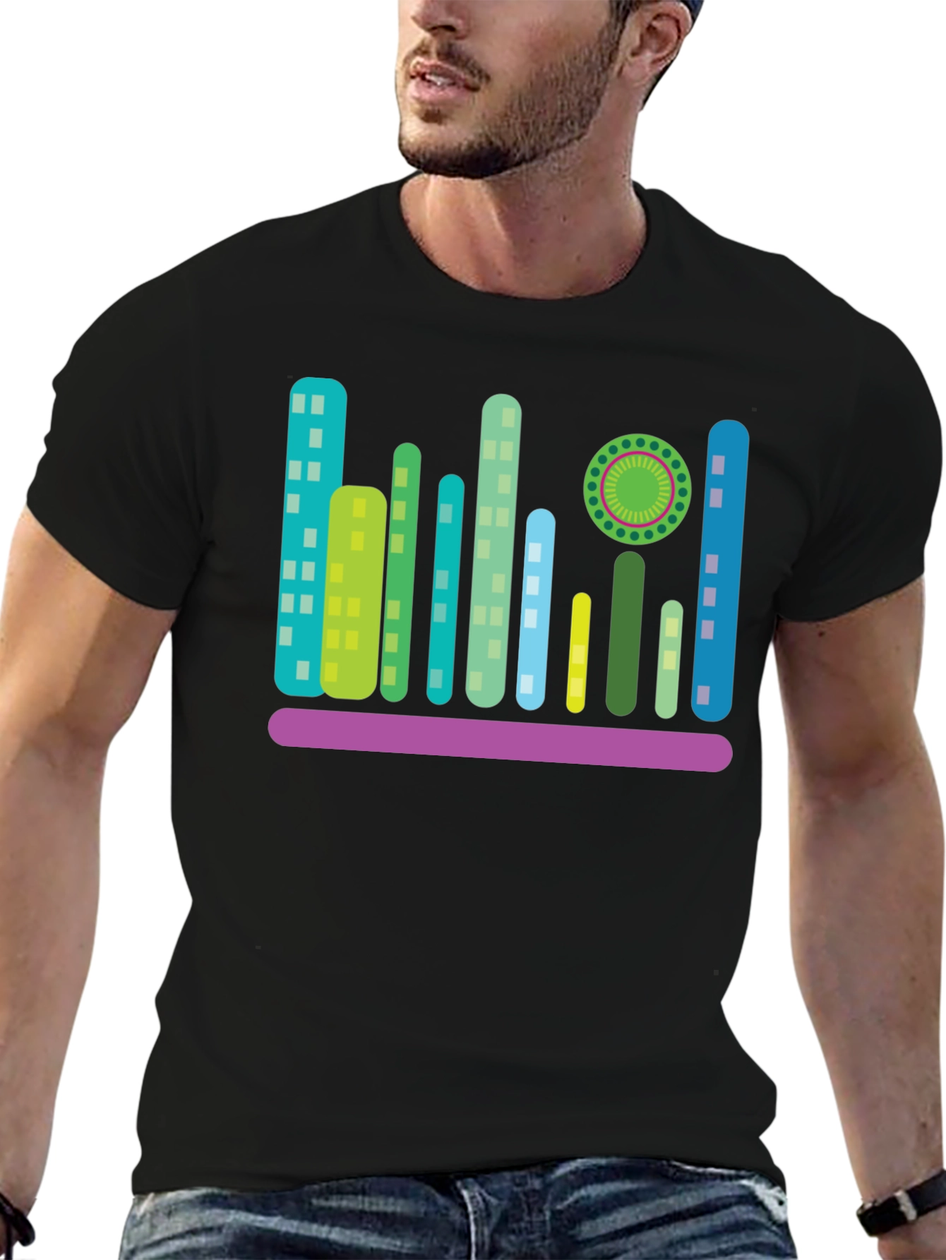 Modern Cityscape Graphic T-Shirt - Black
