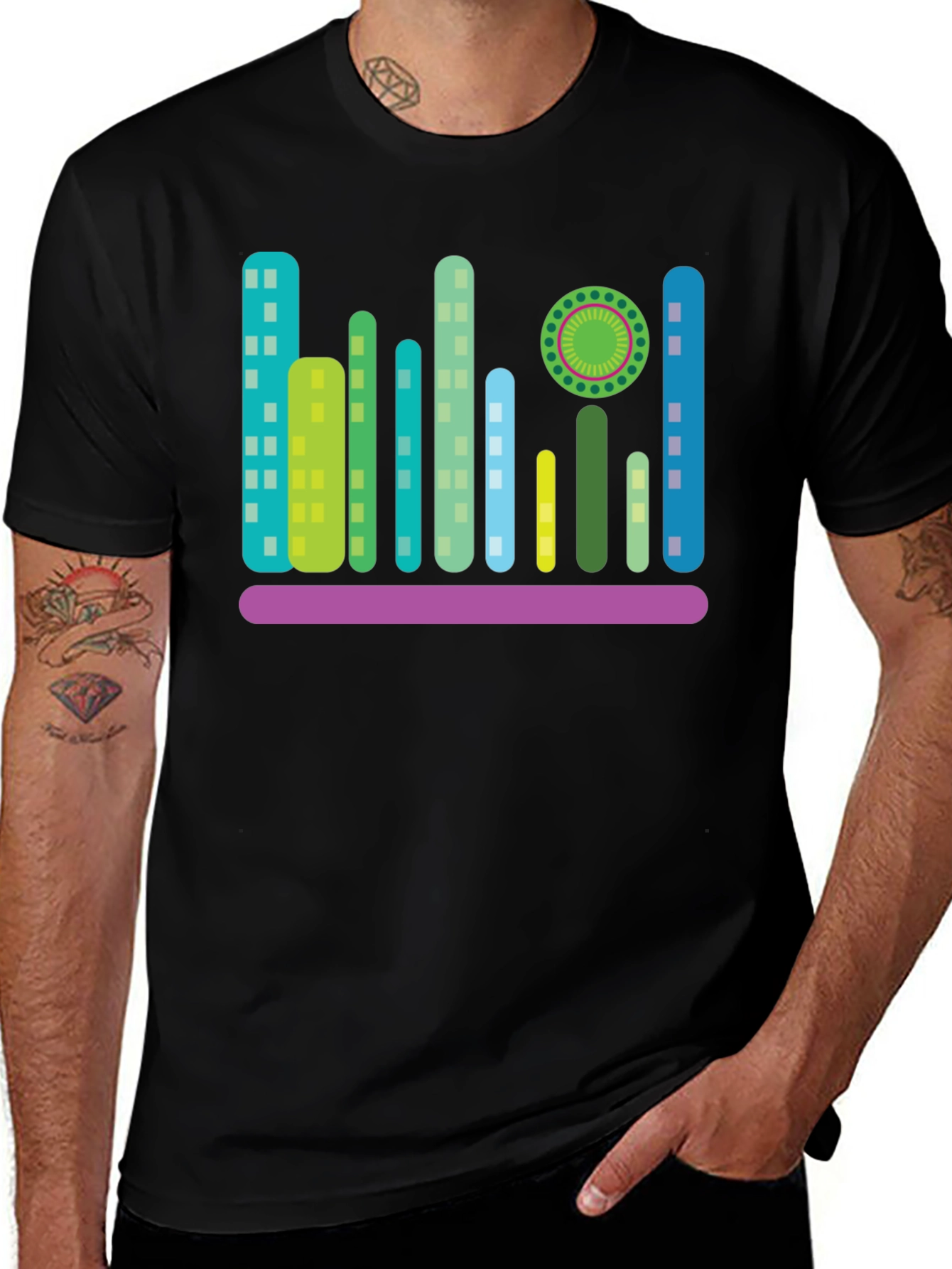 Modern Cityscape Graphic T-Shirt - Black