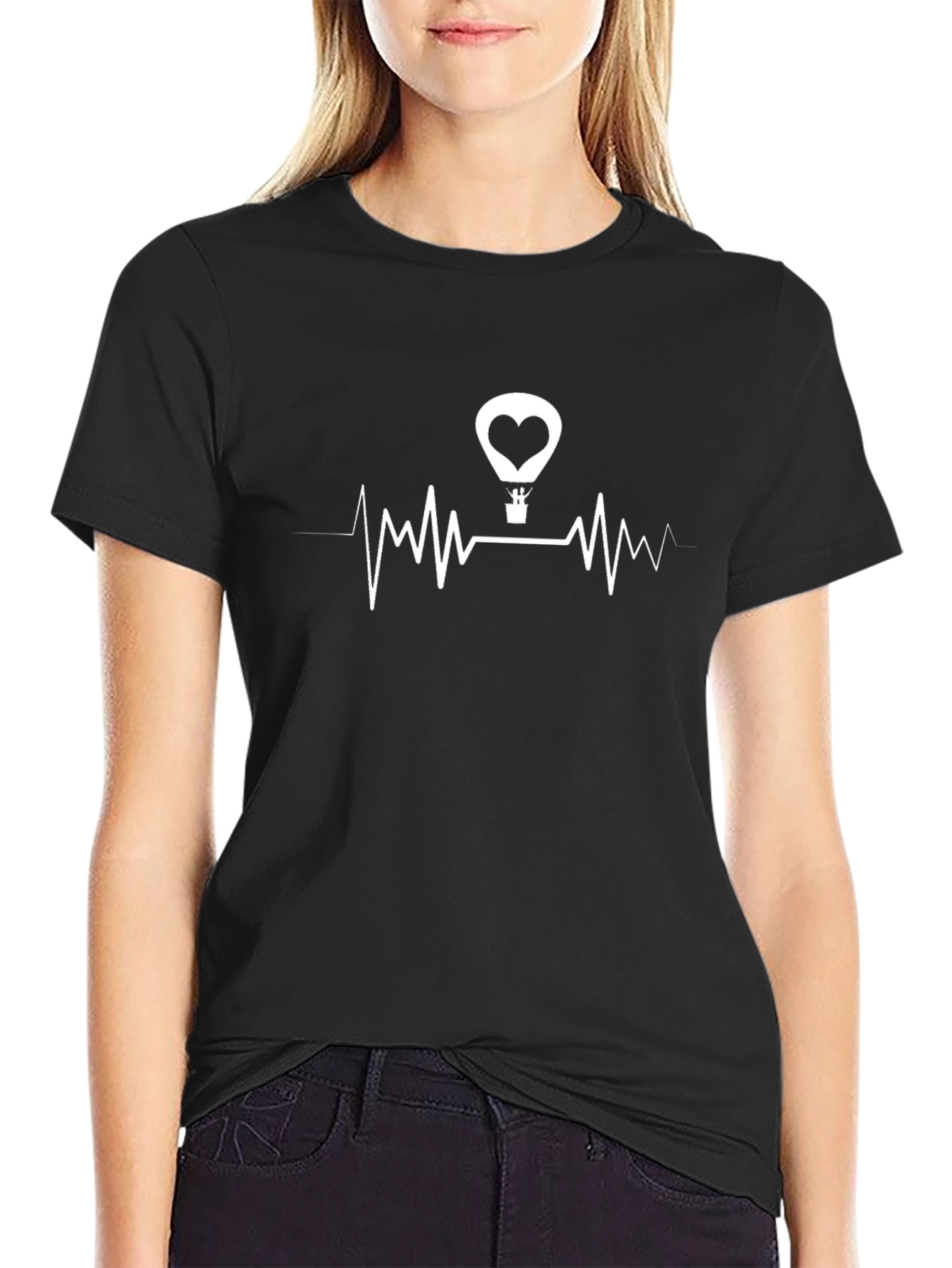 Heart Balloon Lifeline Graphic Tee - Black
