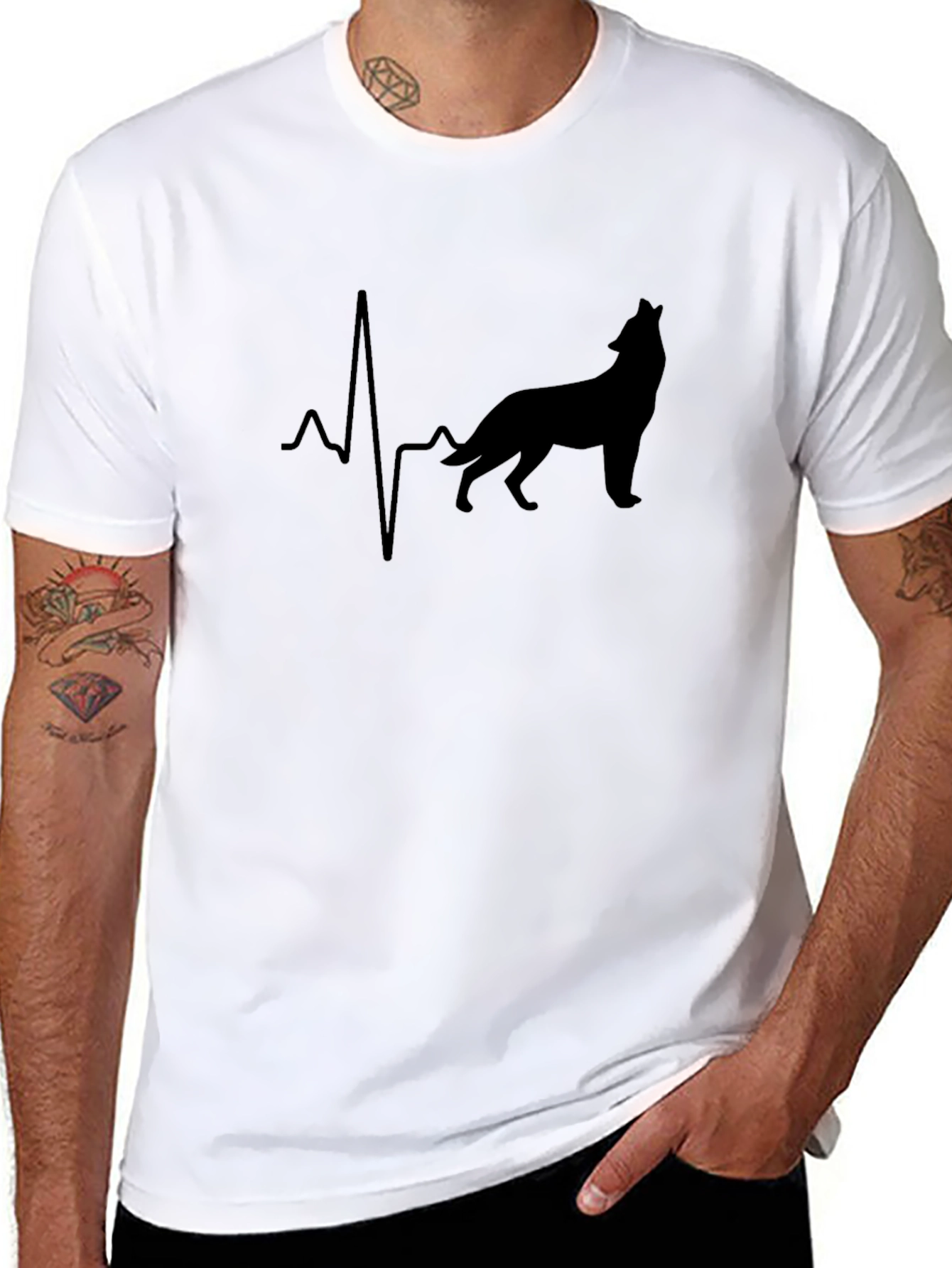 Wolf Heartbeat Black T-Shirt Animal Lover Tee