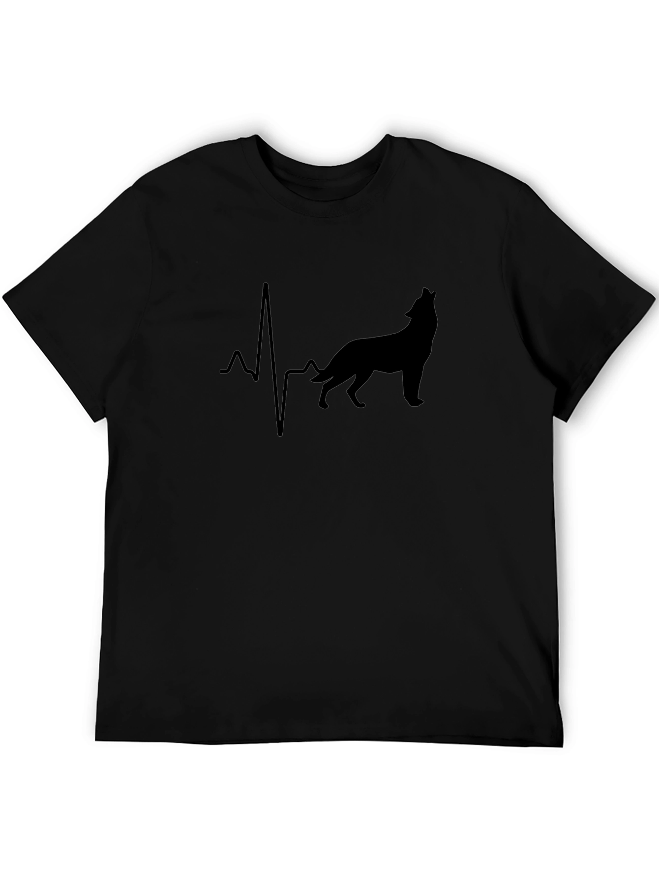 Wolf Heartbeat Black T-Shirt Animal Lover Tee