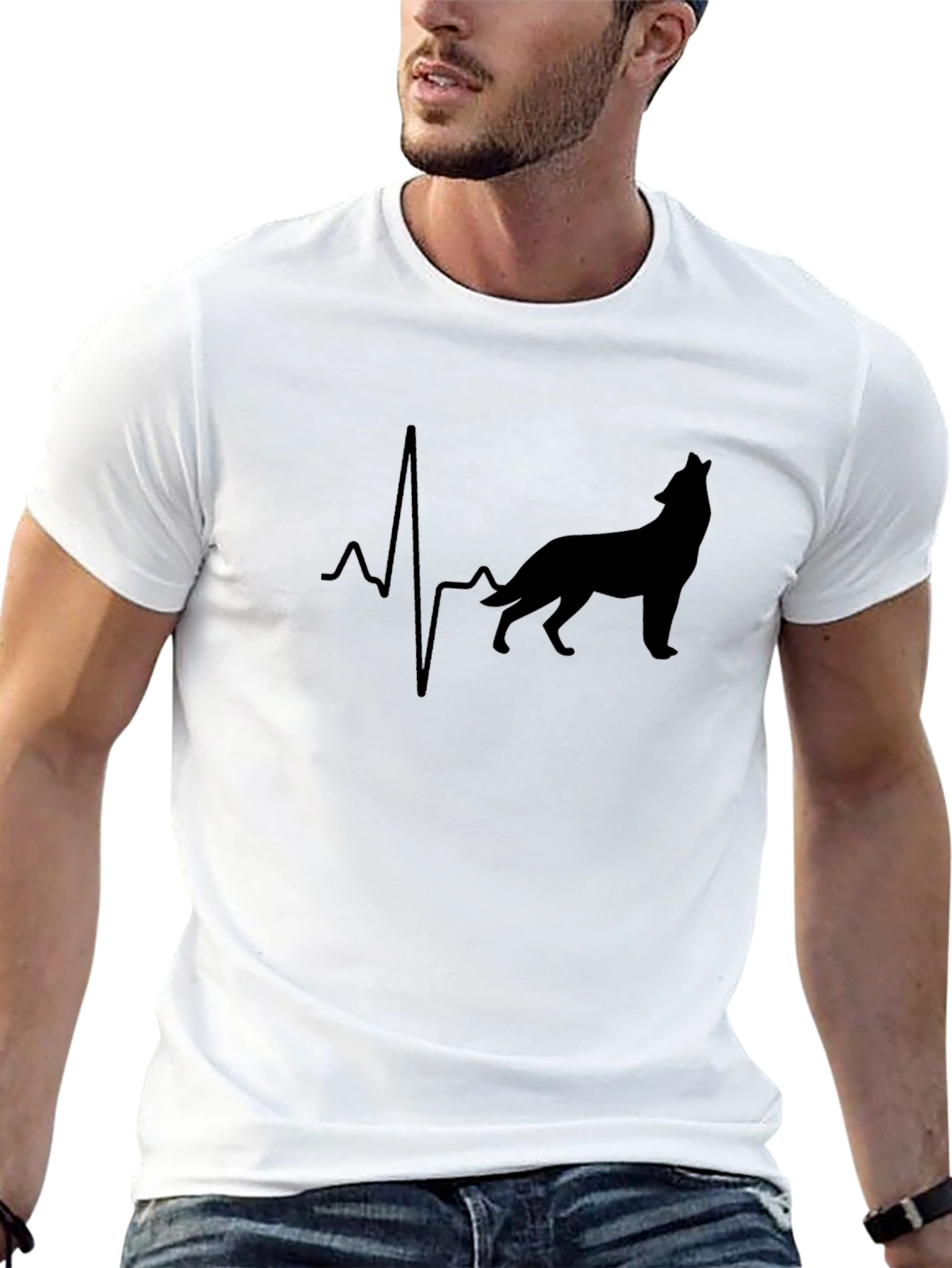 Wolf Heartbeat Black T-Shirt Animal Lover Tee