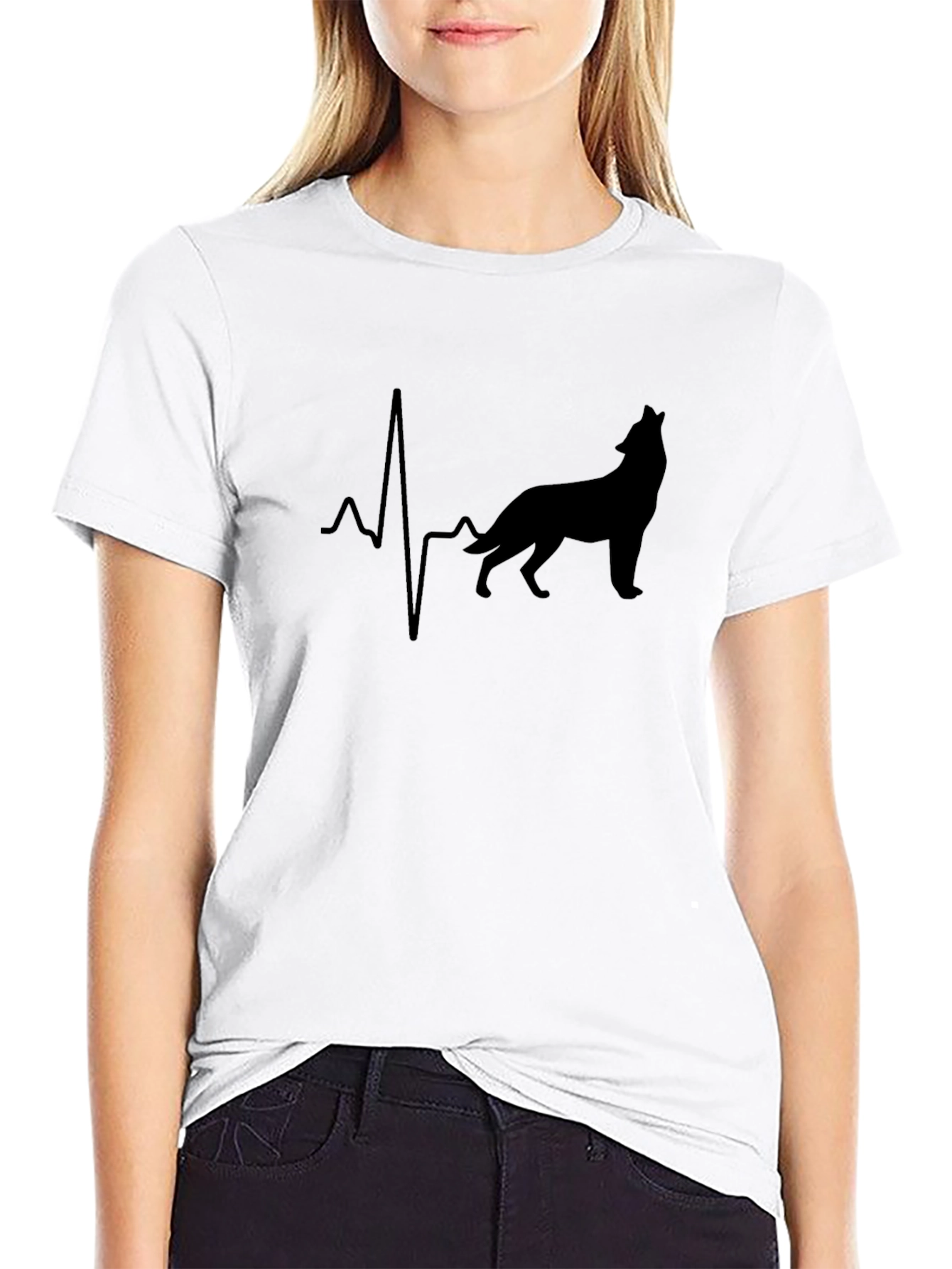 Wolf Heartbeat Black T-Shirt Animal Lover Tee