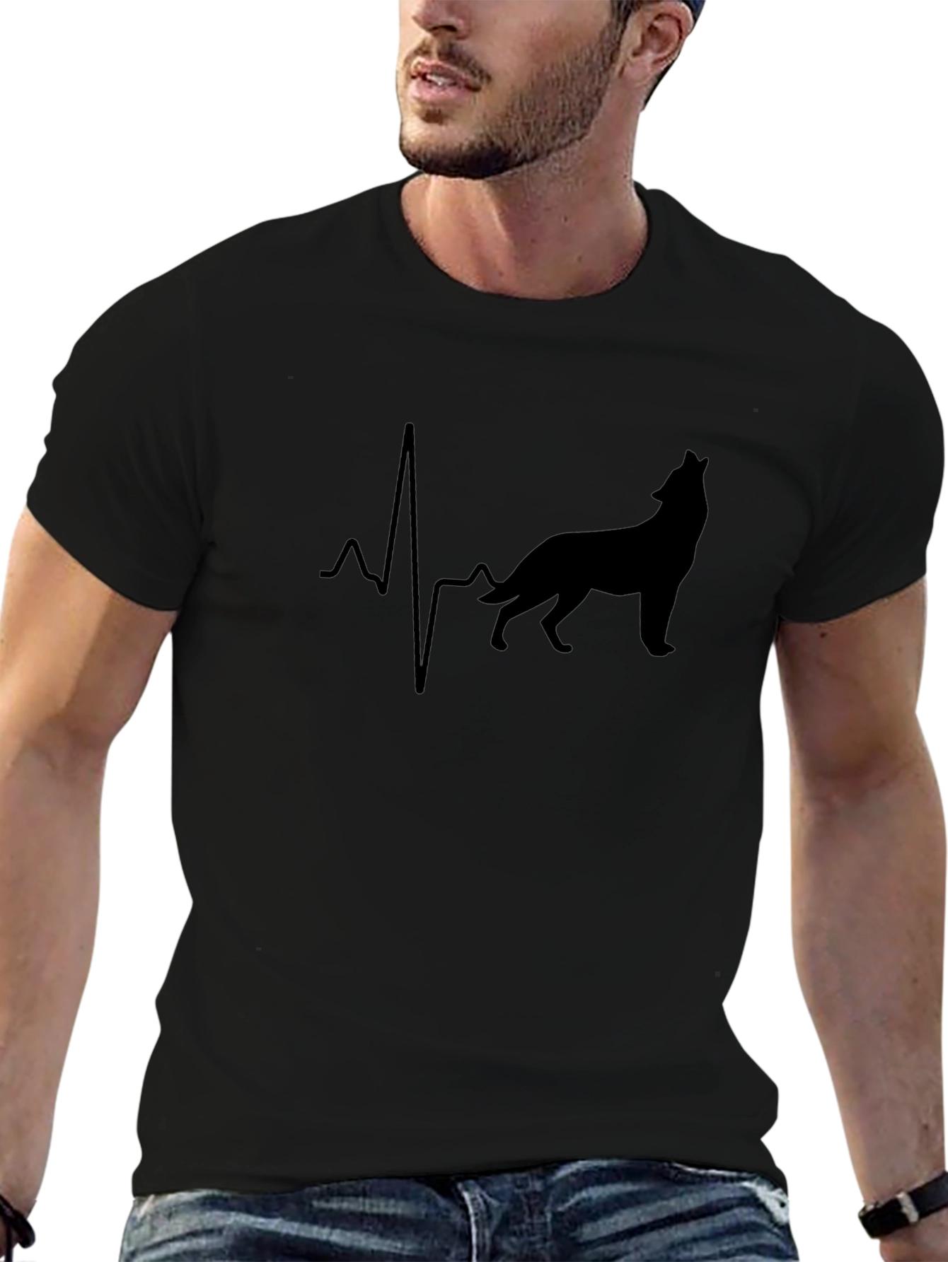 Wolf Heartbeat Black T-Shirt Animal Lover Tee
