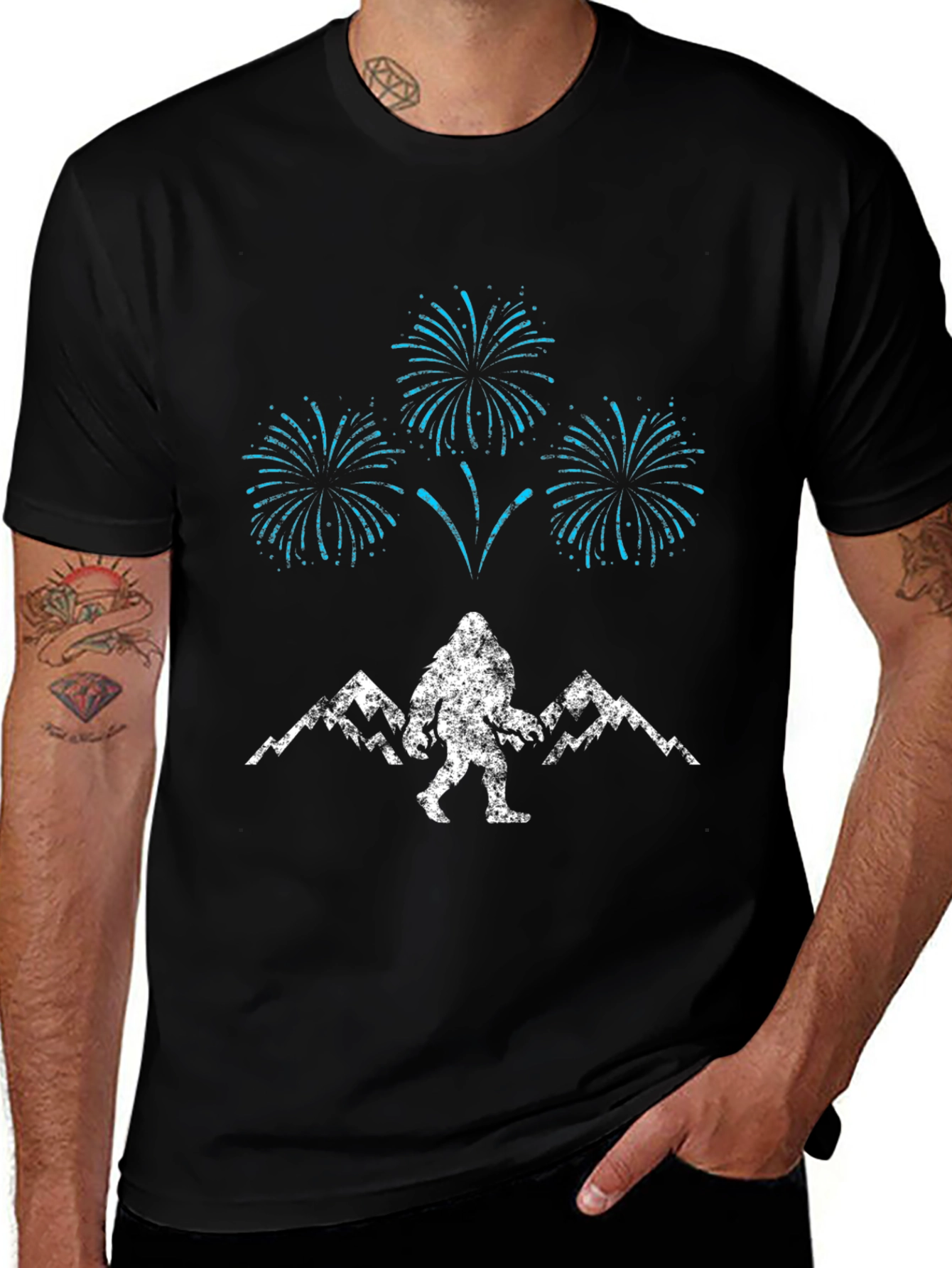 Bigfoot Fireworks Graphic Tee - Black Cotton Blend