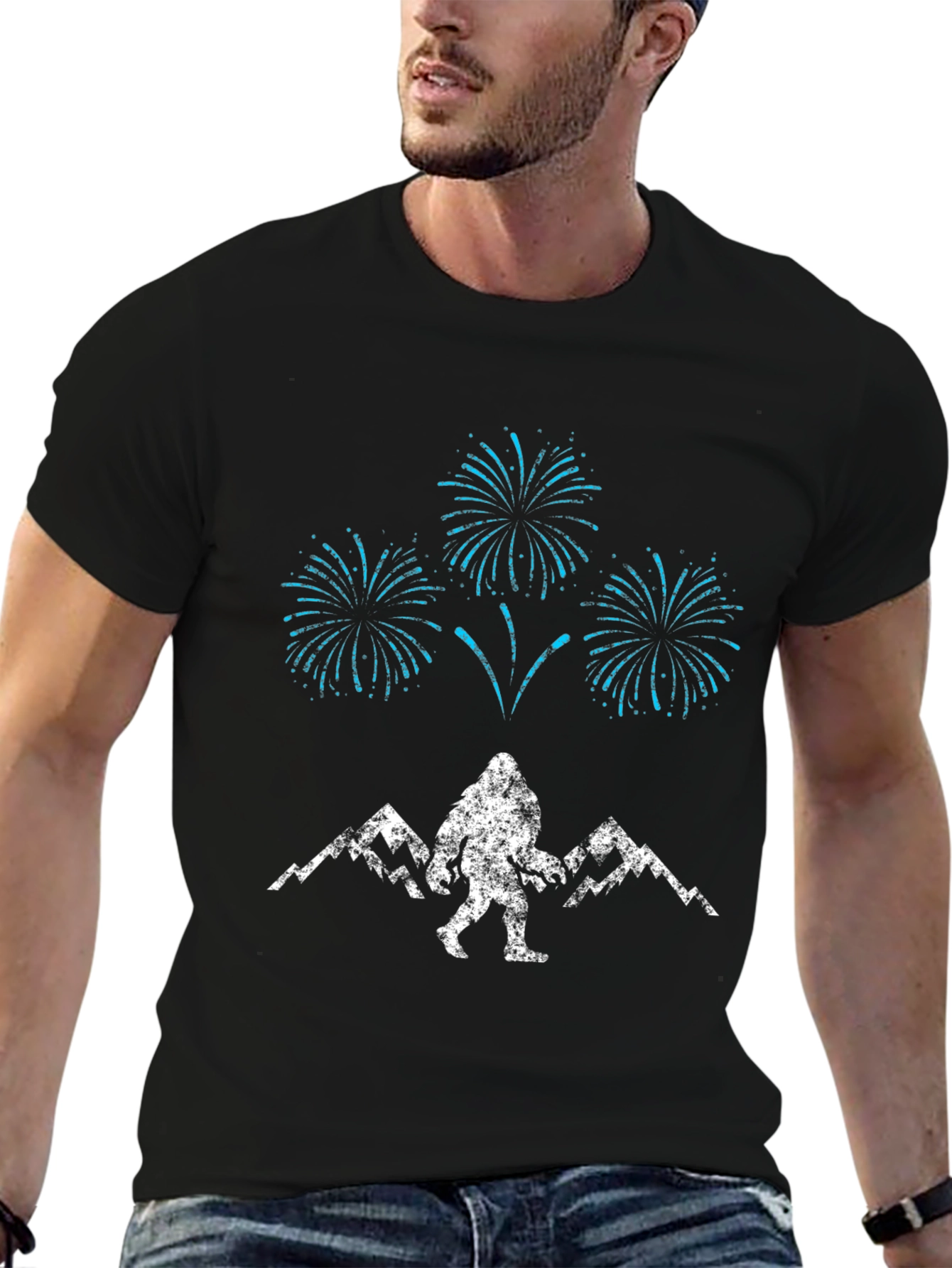 Bigfoot Fireworks Graphic Tee - Black Cotton Blend