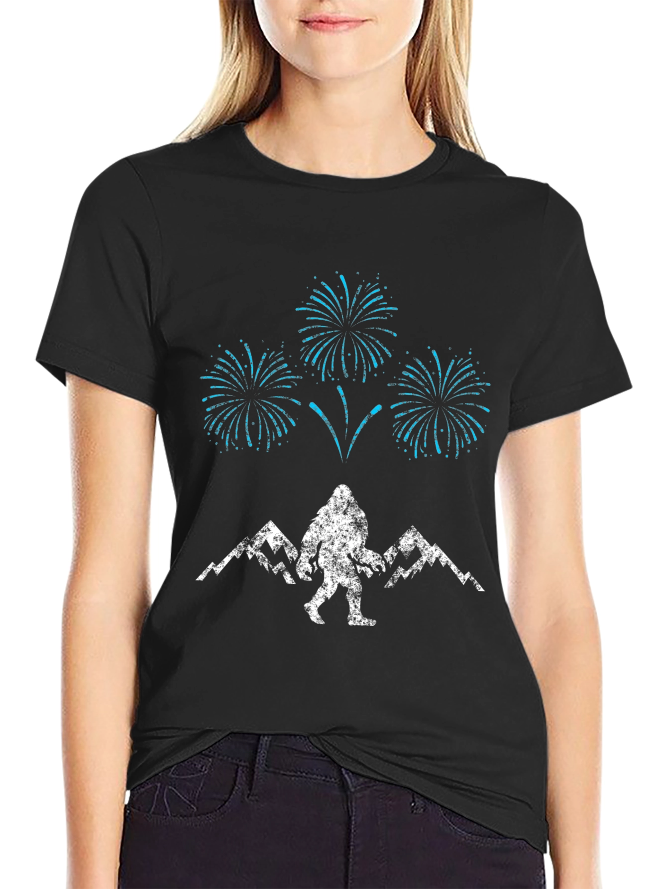 Bigfoot Fireworks Graphic Tee - Black Cotton Blend