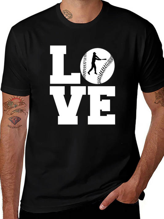 Baseball LOVE Graphic Tee - Black Cotton Shirt