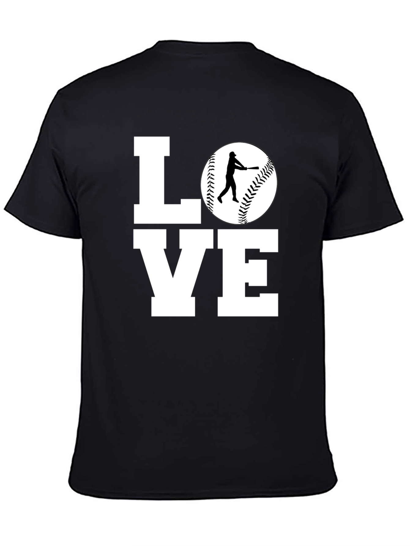 Baseball LOVE Graphic Tee - Black Cotton Shirt