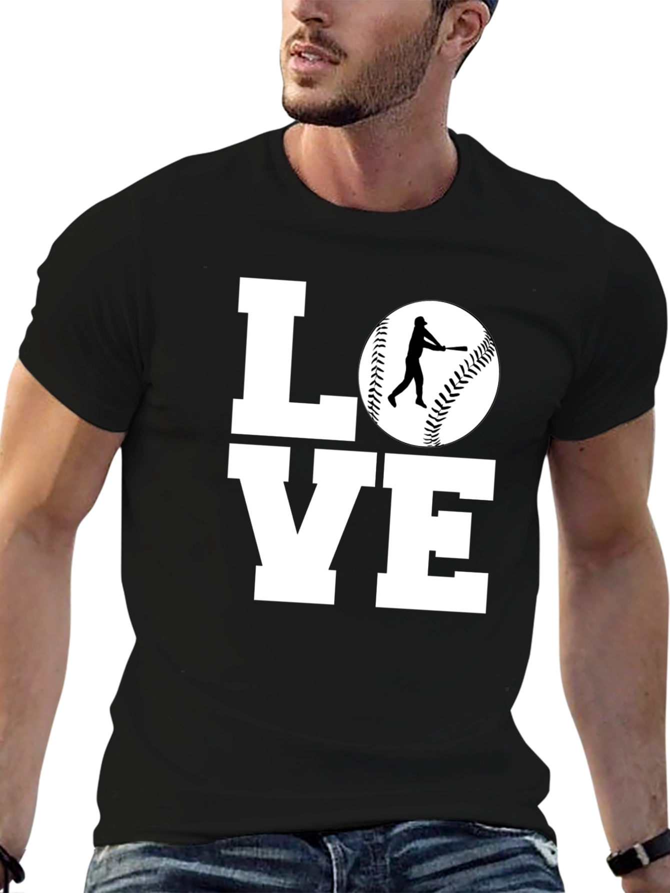 Baseball LOVE Graphic Tee - Black Cotton Shirt