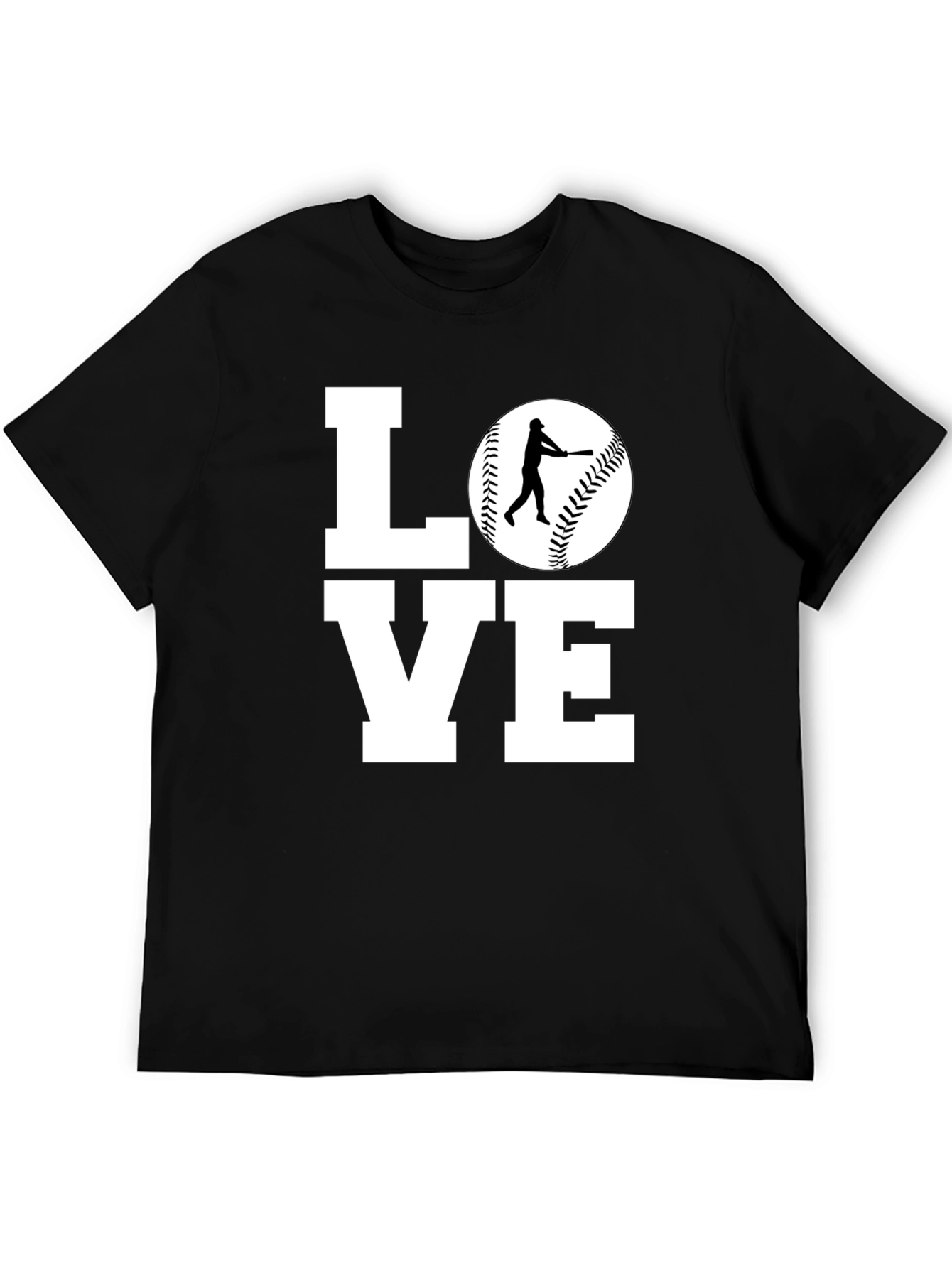 Baseball LOVE Graphic Tee - Black Cotton Shirt