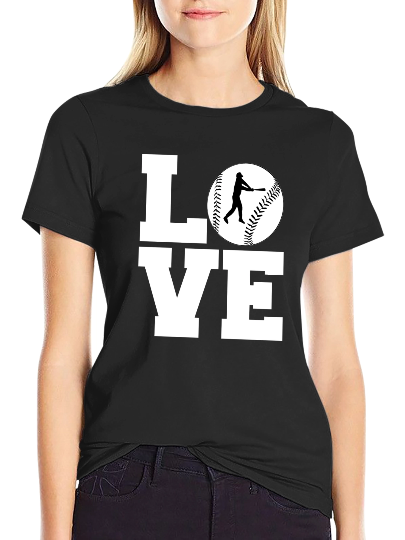 Baseball LOVE Graphic Tee - Black Cotton Shirt