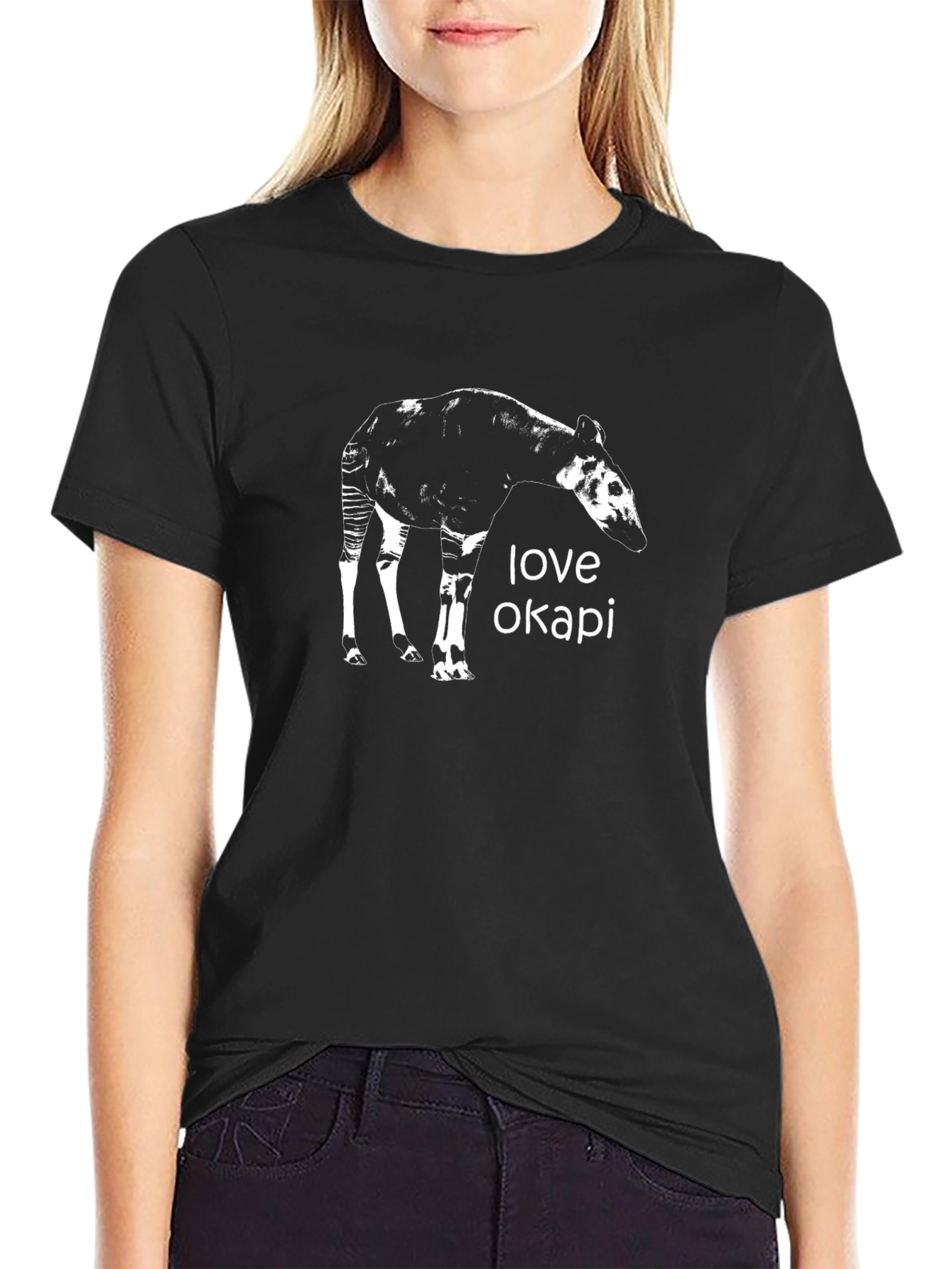 Love Okapi Graphic Tee - Black Cotton T-Shirt
