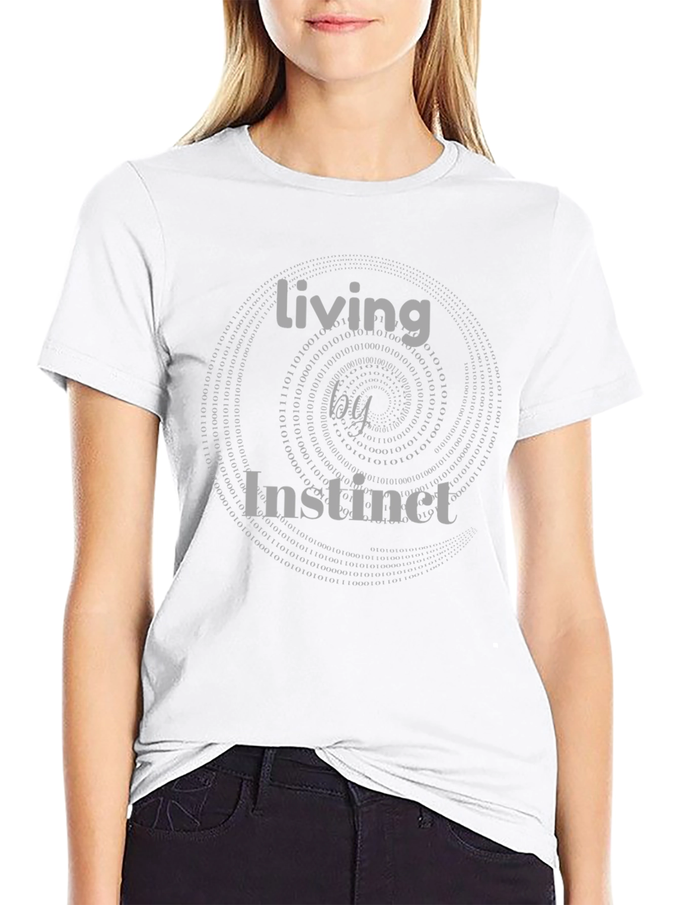 Living by Instinct T-Shirt - Binary Code Spiral Design