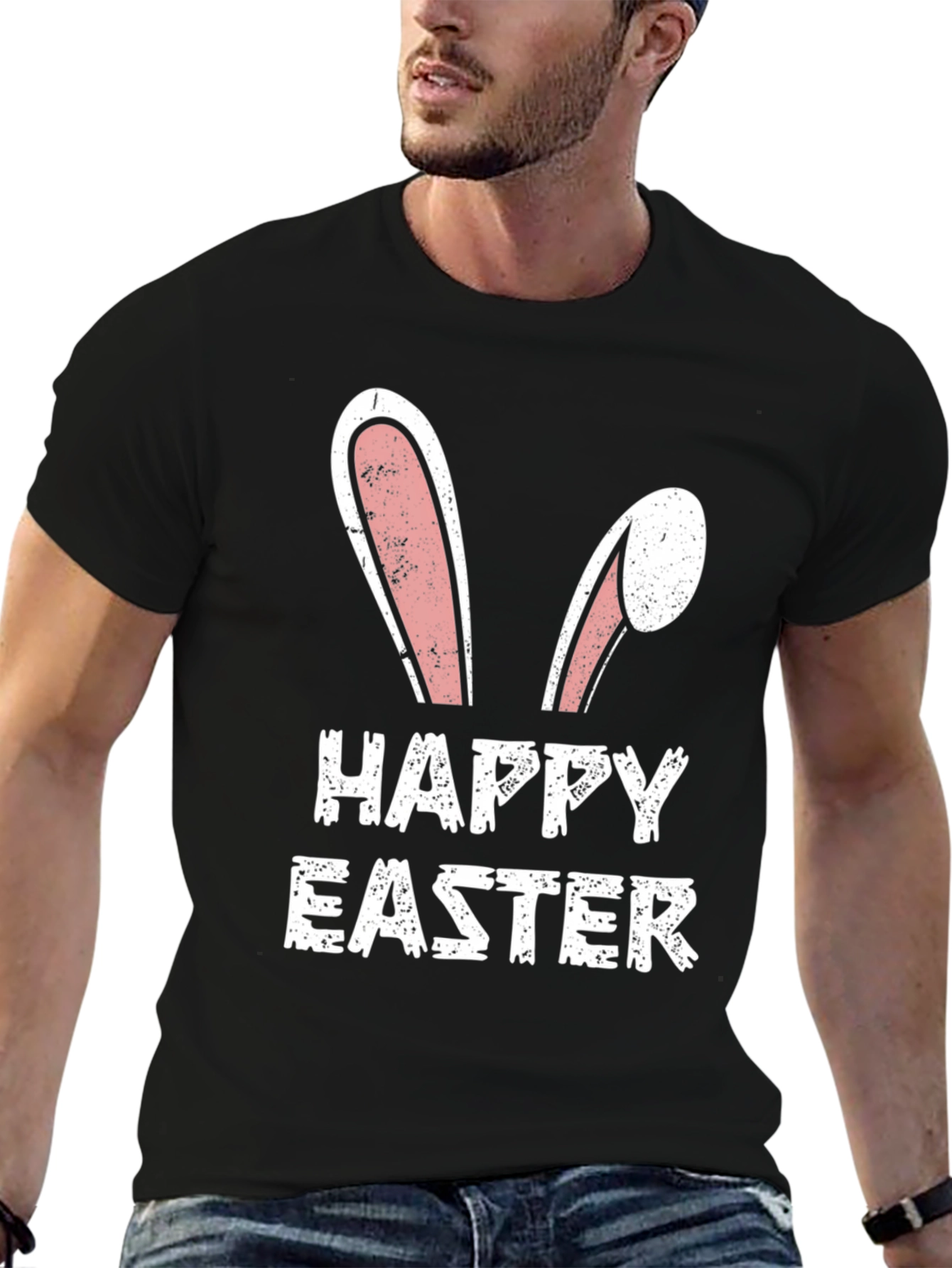 Happy Easter Bunny Ears T-Shirt - Black