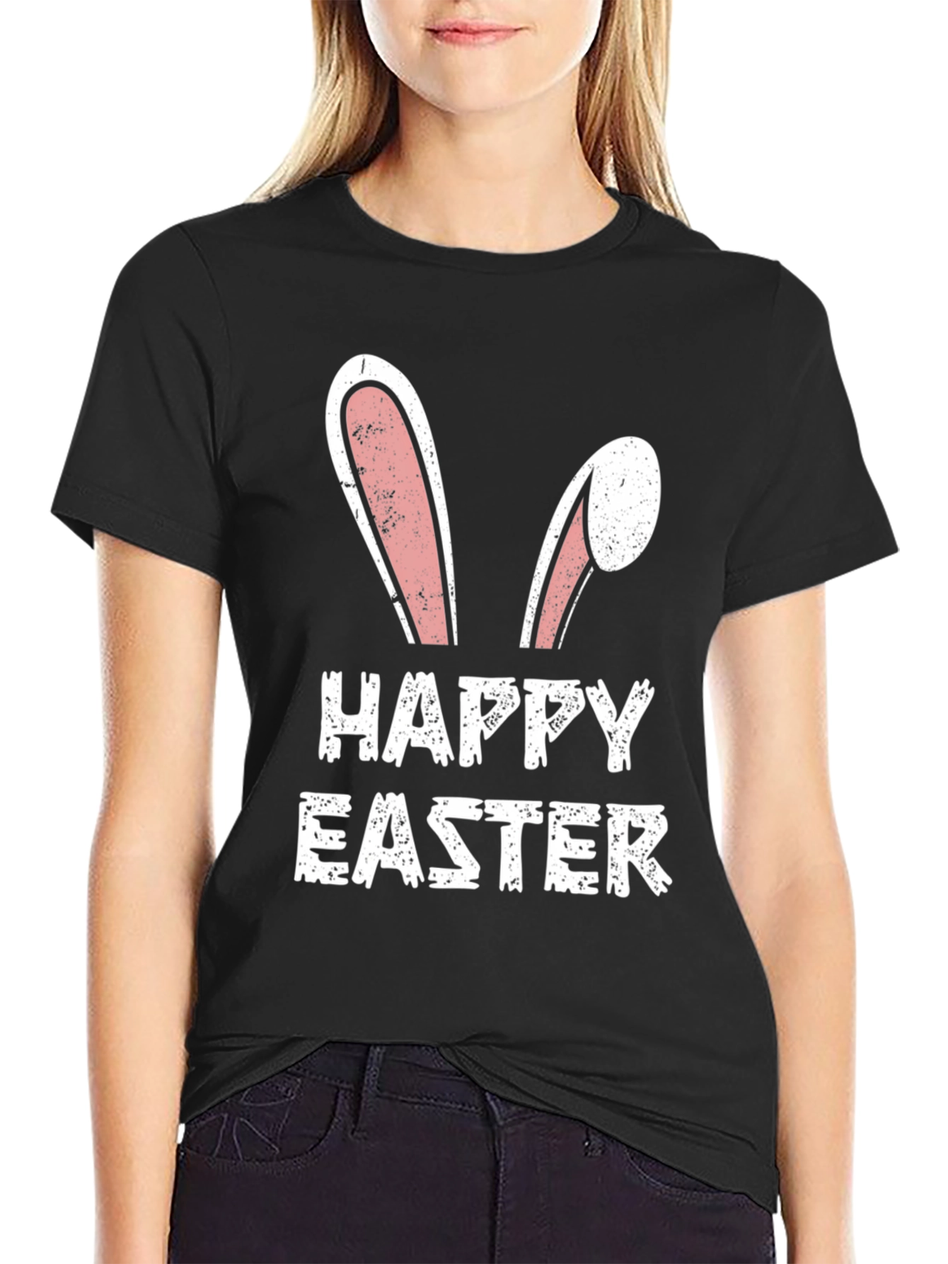 Happy Easter Bunny Ears T-Shirt - Black