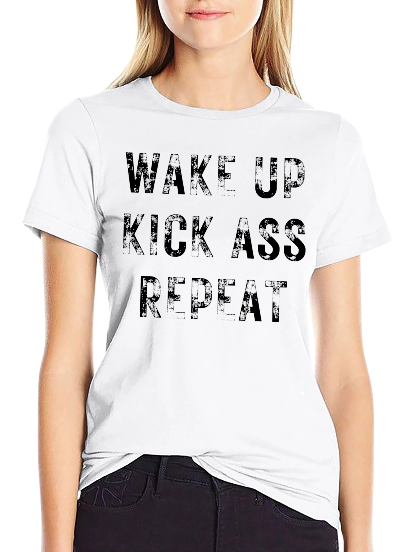 Wake Up Kick Ass Repeat Graphic T-Shirt