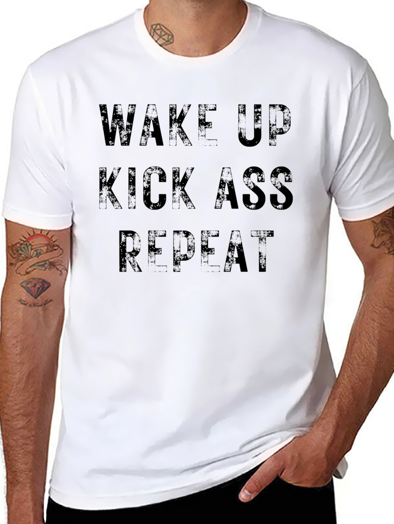 Wake Up Kick Ass Repeat Graphic T-Shirt
