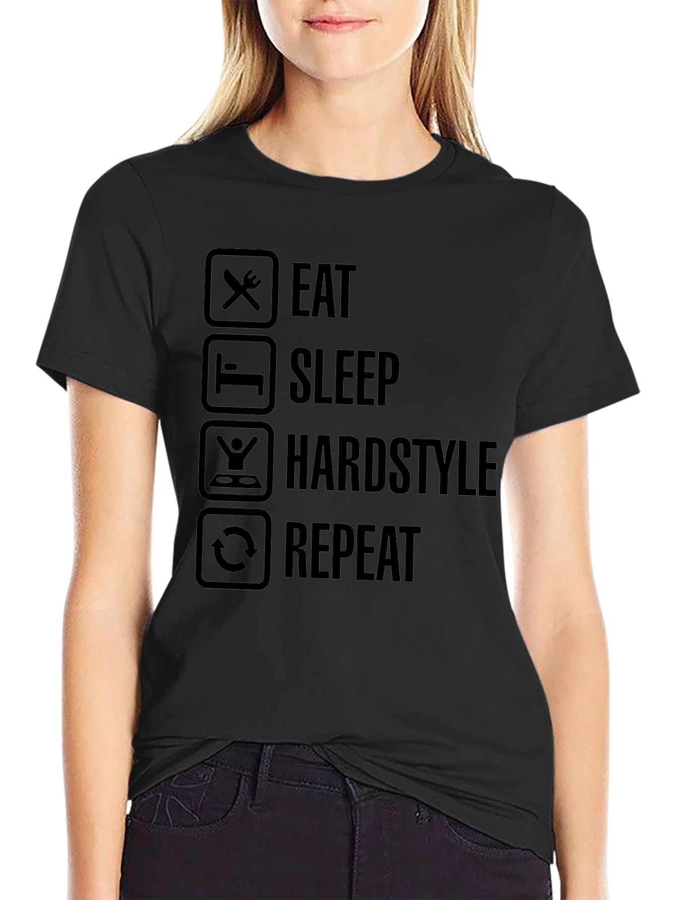Eat Sleep Hardstyle Repeat Black Graphic Tee