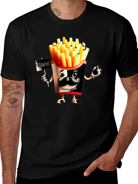 Novelty French Fries Graphic Black T-Shirt