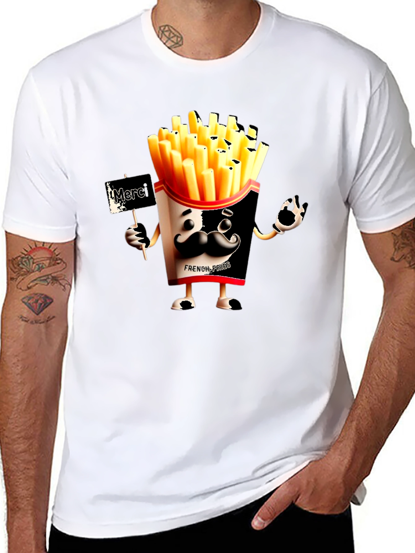 Novelty French Fries Graphic Black T-Shirt