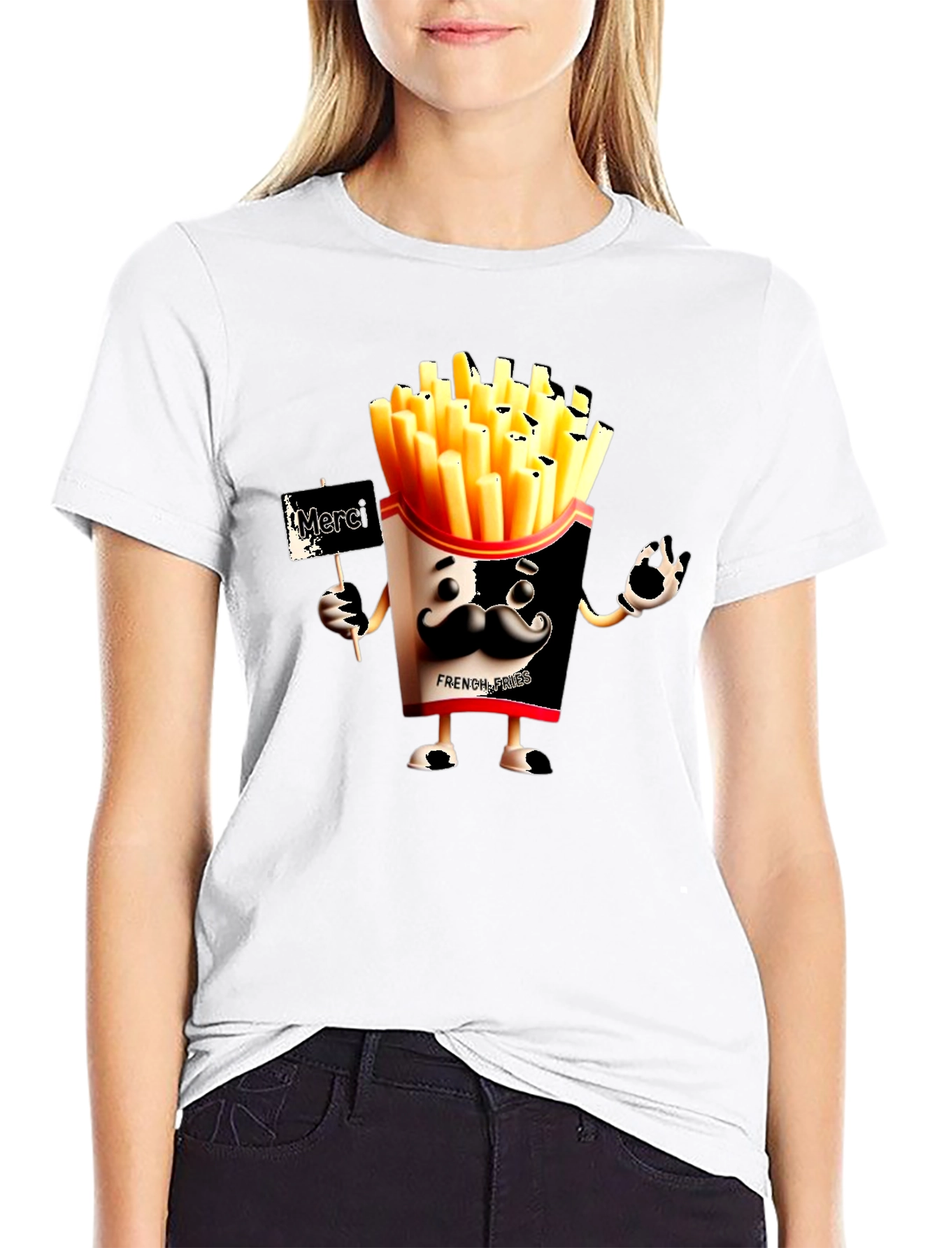 Novelty French Fries Graphic Black T-Shirt