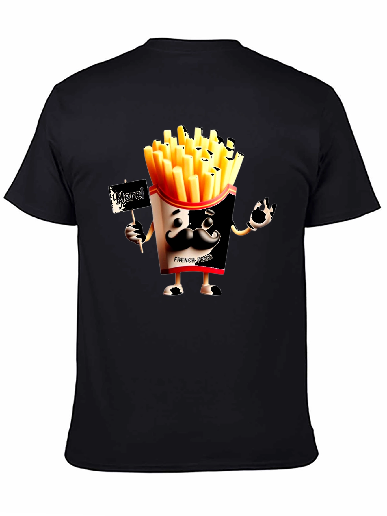Novelty French Fries Graphic Black T-Shirt
