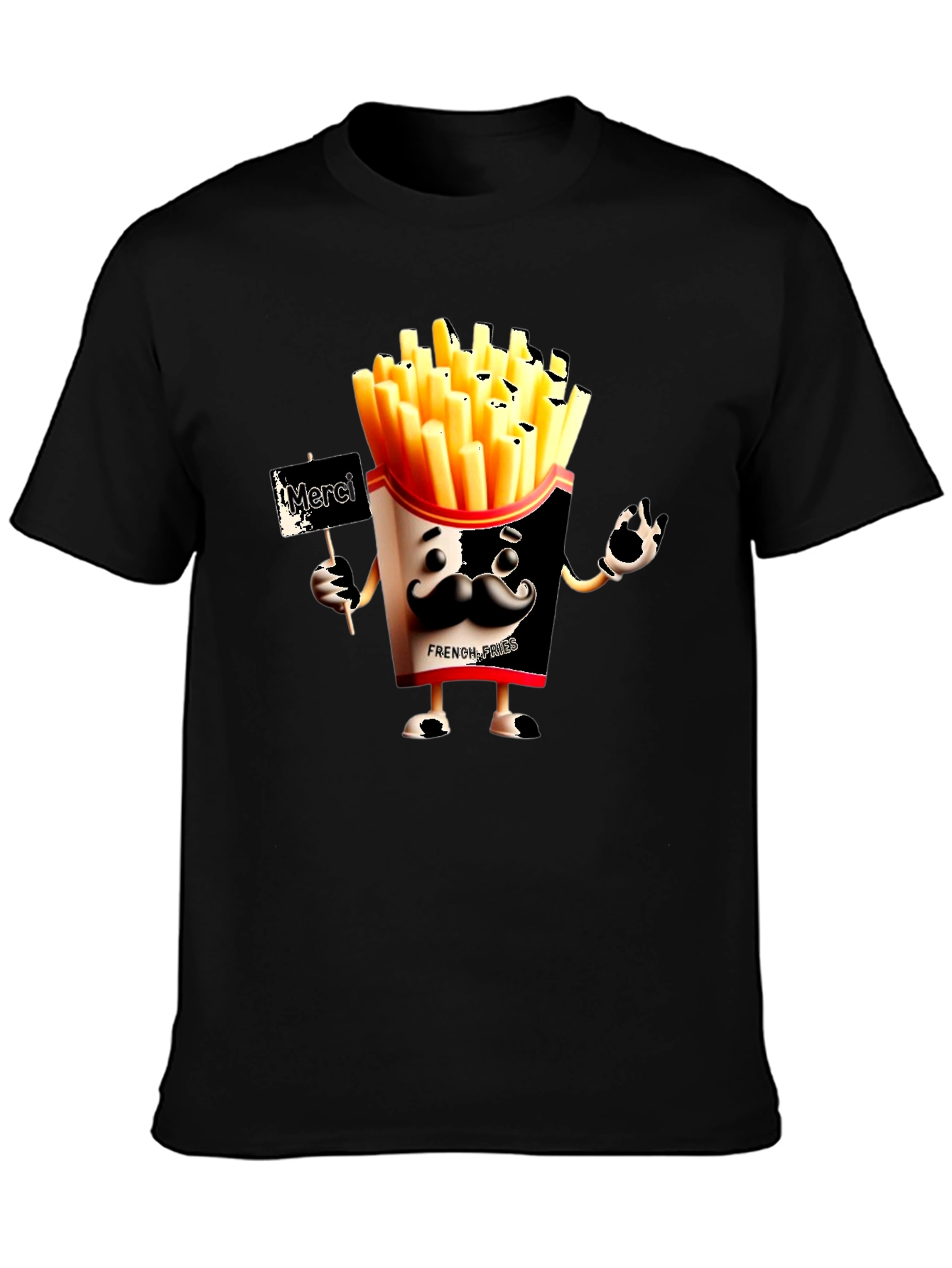 Novelty French Fries Graphic Black T-Shirt