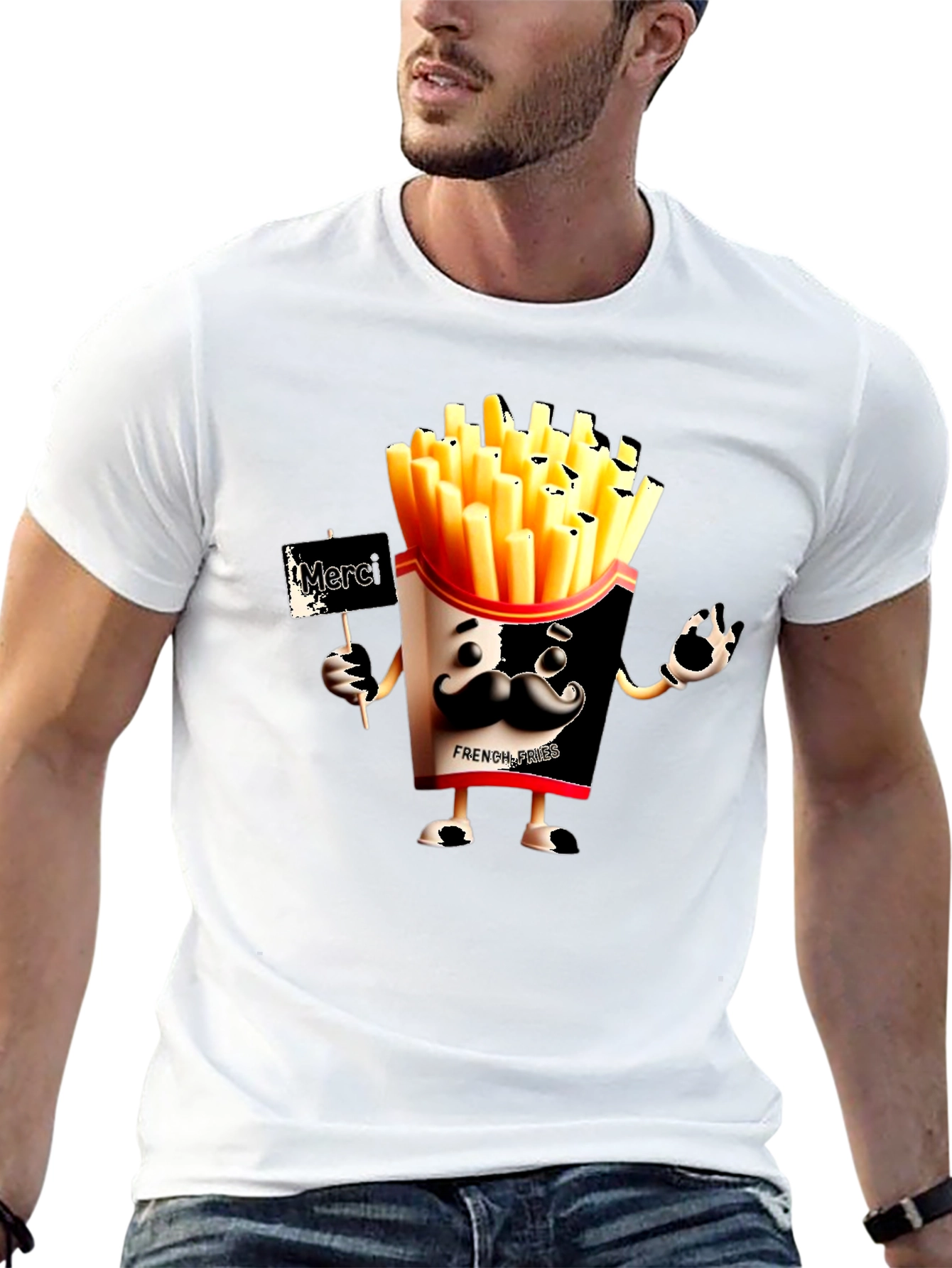 Novelty French Fries Graphic Black T-Shirt