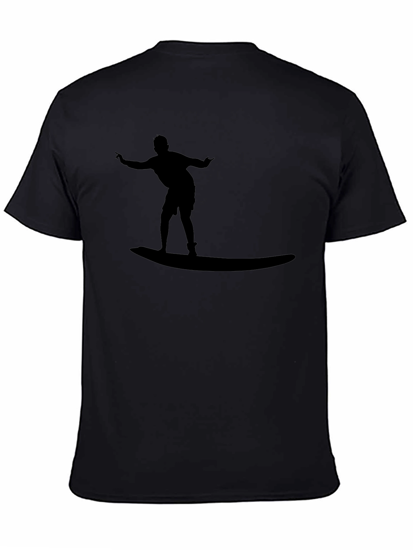 Surfer Silhouette Black Cotton Tee - Casual Style