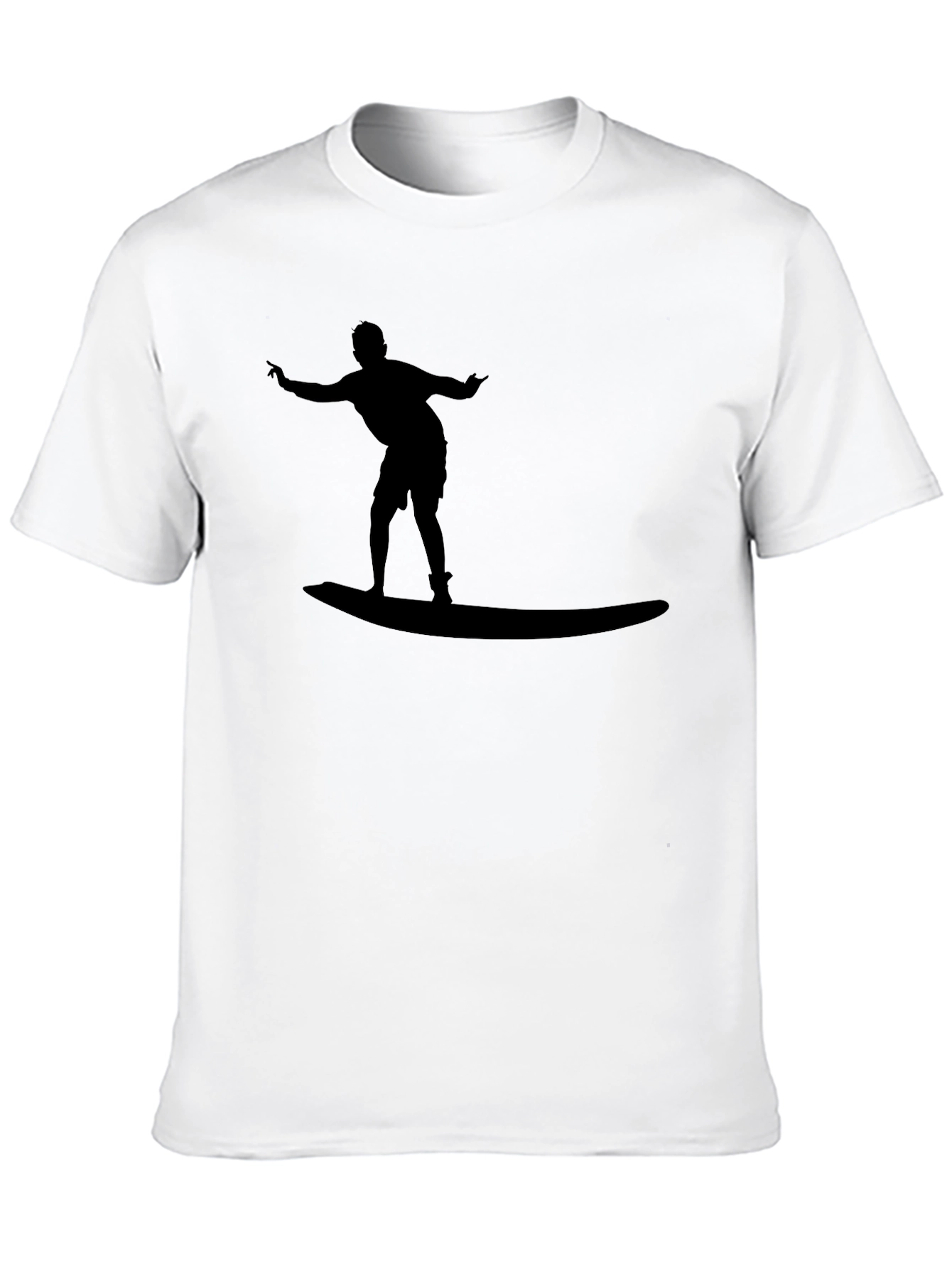 Surfer Silhouette Black Cotton Tee - Casual Style