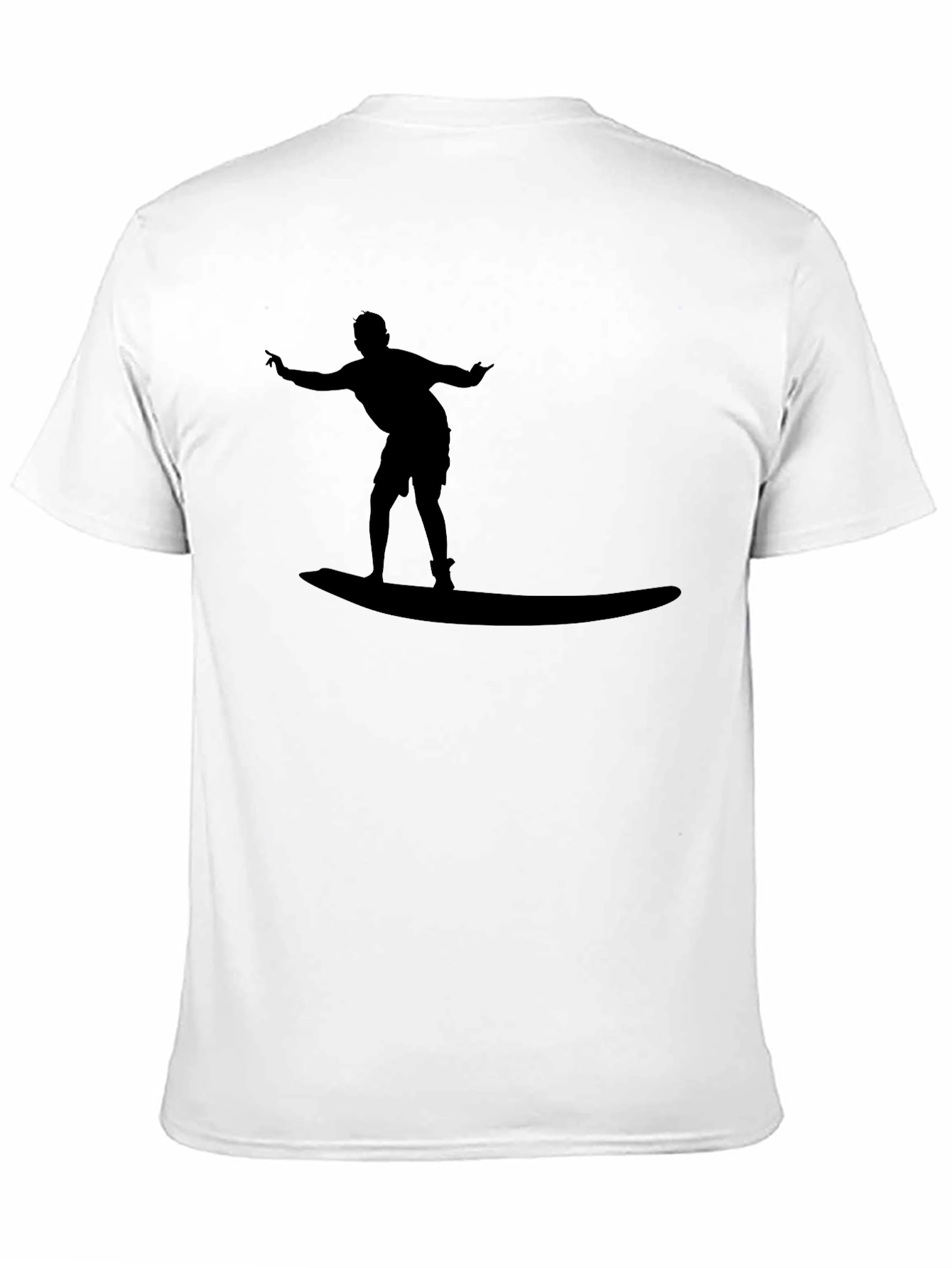 Surfer Silhouette Black Cotton Tee - Casual Style