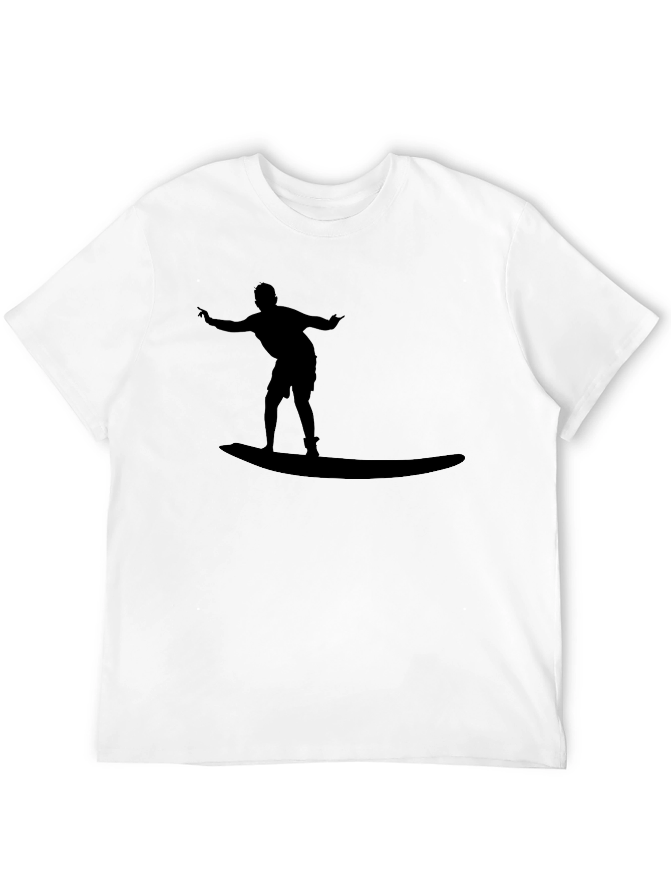 Surfer Silhouette Black Cotton Tee - Casual Style