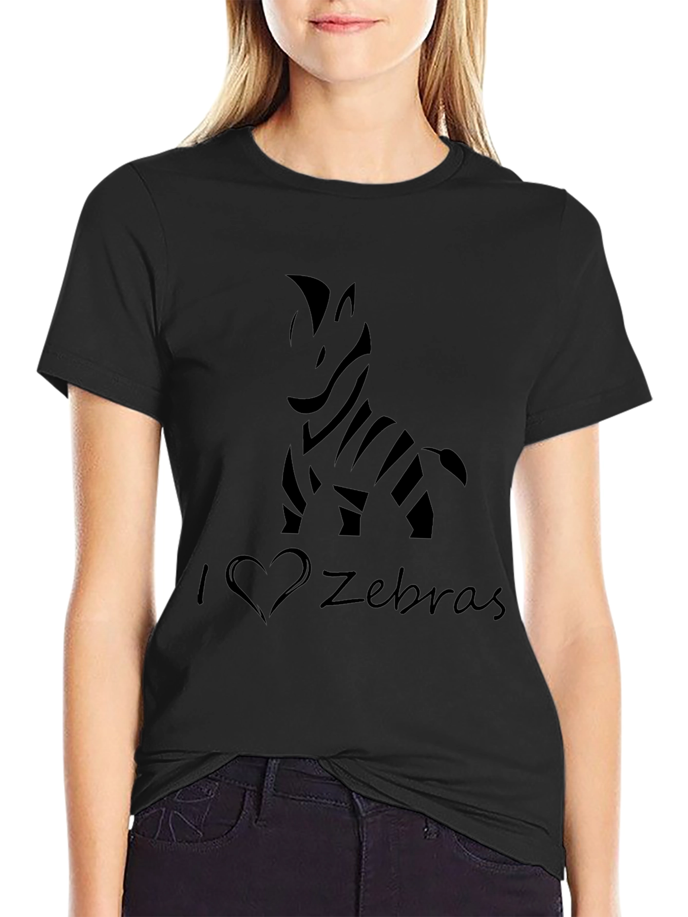 I Love Zebras Black T-Shirt