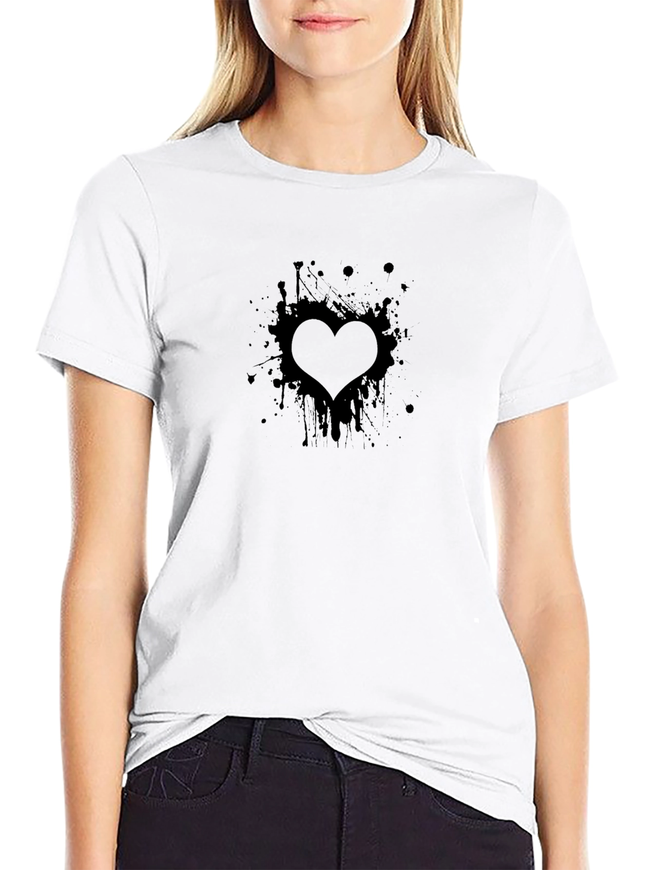 Heart Splatter Black T-Shirt - Trendy Casual Wear