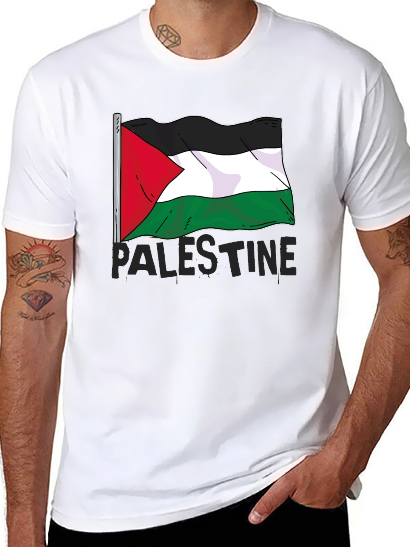 Palestine Flag Graphic Tee - Mens Black T-Shirt