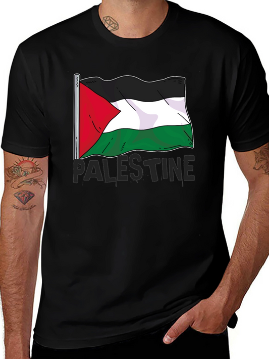 Palestine Flag Graphic Tee - Mens Black T-Shirt